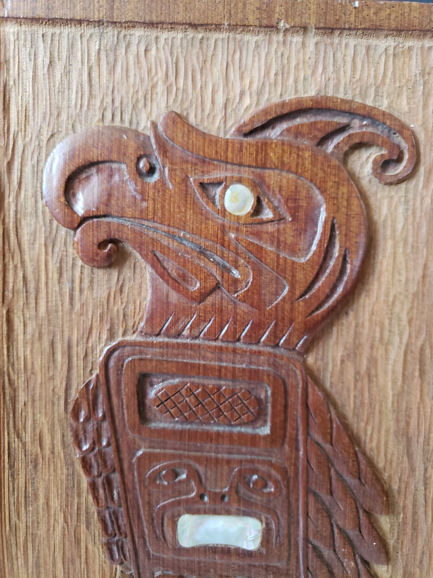 First Nations Carved Thunderbird and Seal Plaque
