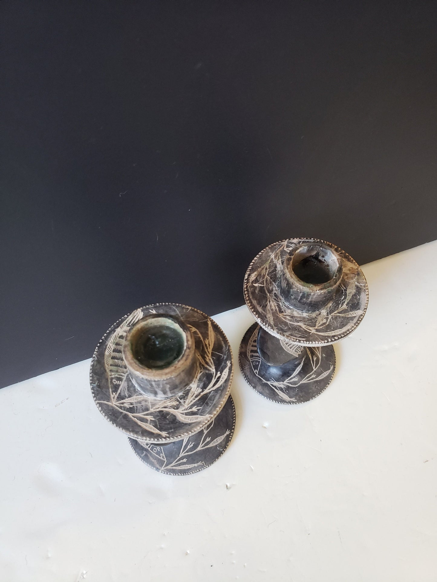 Pair of Kenyan Stone Candlesticks