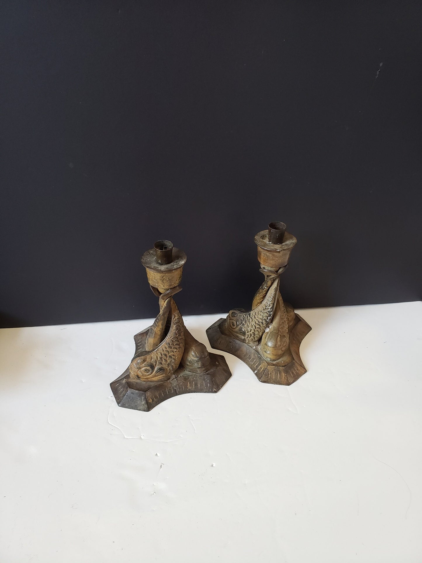 Bronze Koi Fish Candlesticks
