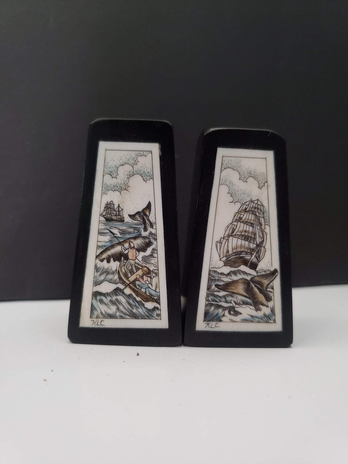 Rosewood Scrimshaw Salt & Pepper Shakers