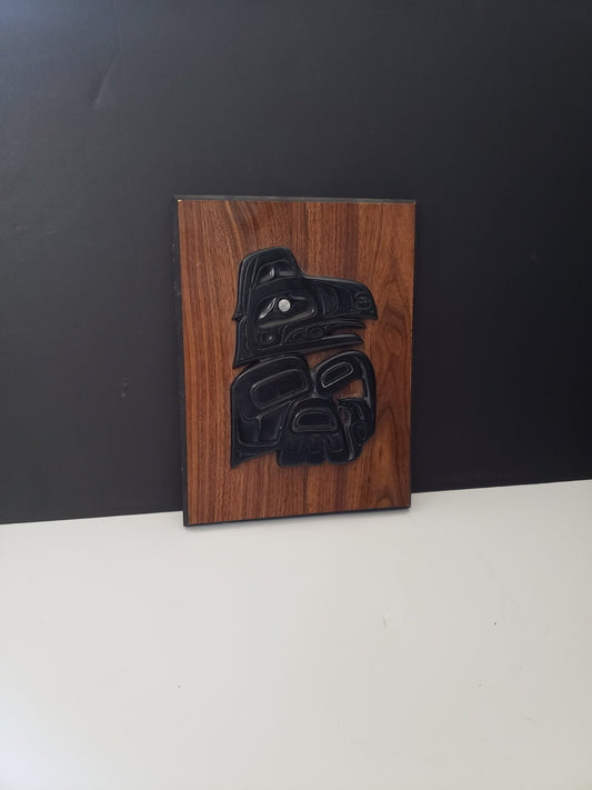 Vancouver Faux Argillite Thunderbird Plaque with Abalone Eyes