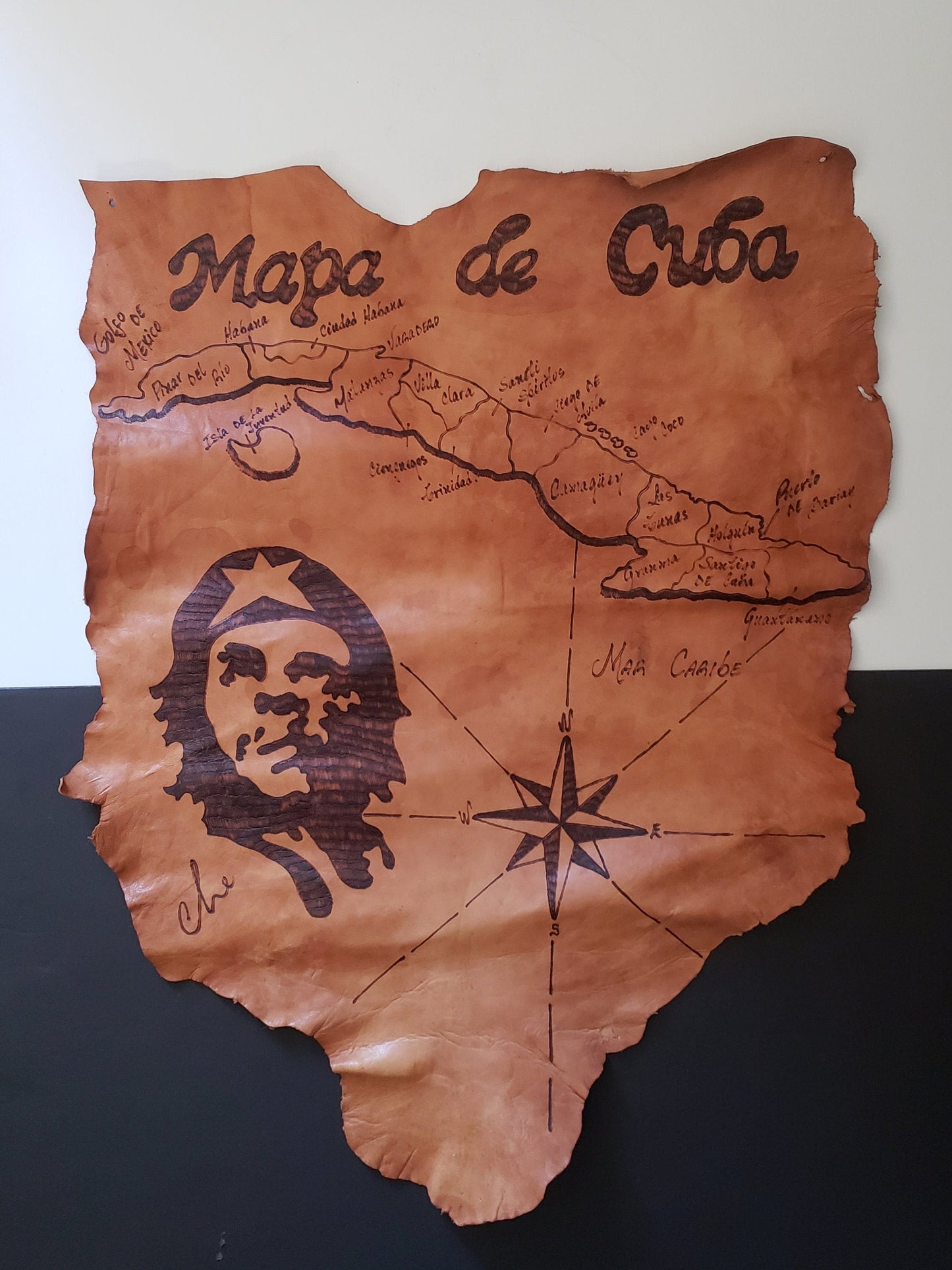 North American Retro Leather Map of Cuba