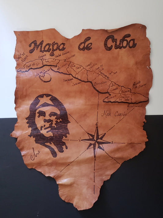 North American Retro Leather Map of Cuba