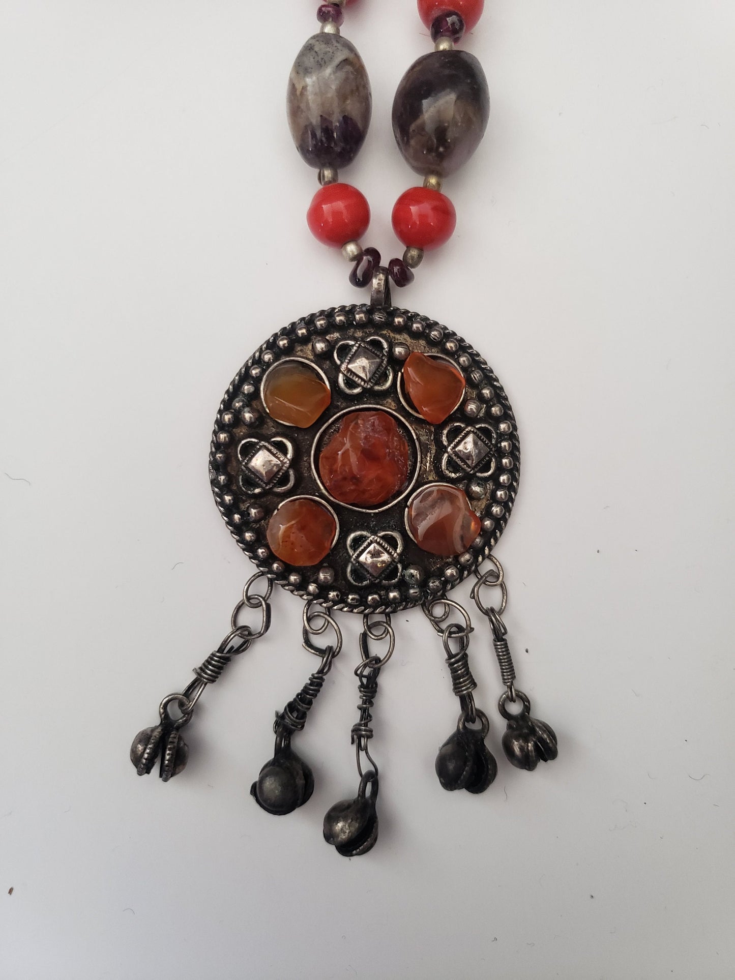 Tibetan Vintage Silver, Stone, Beaded Necklace