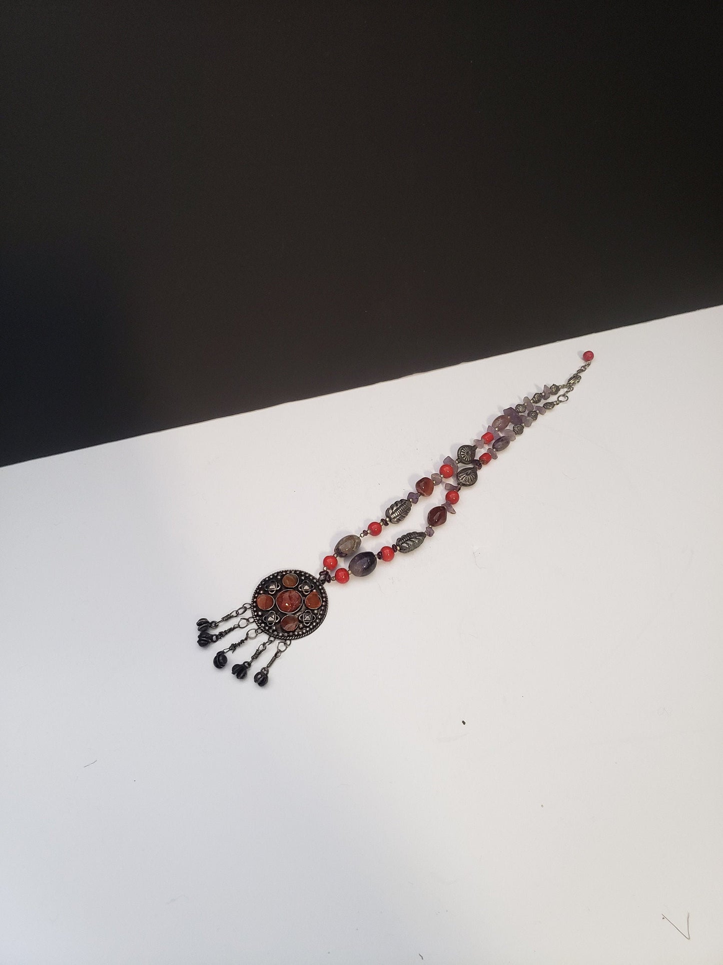 Tibetan Vintage Silver, Stone, Beaded Necklace