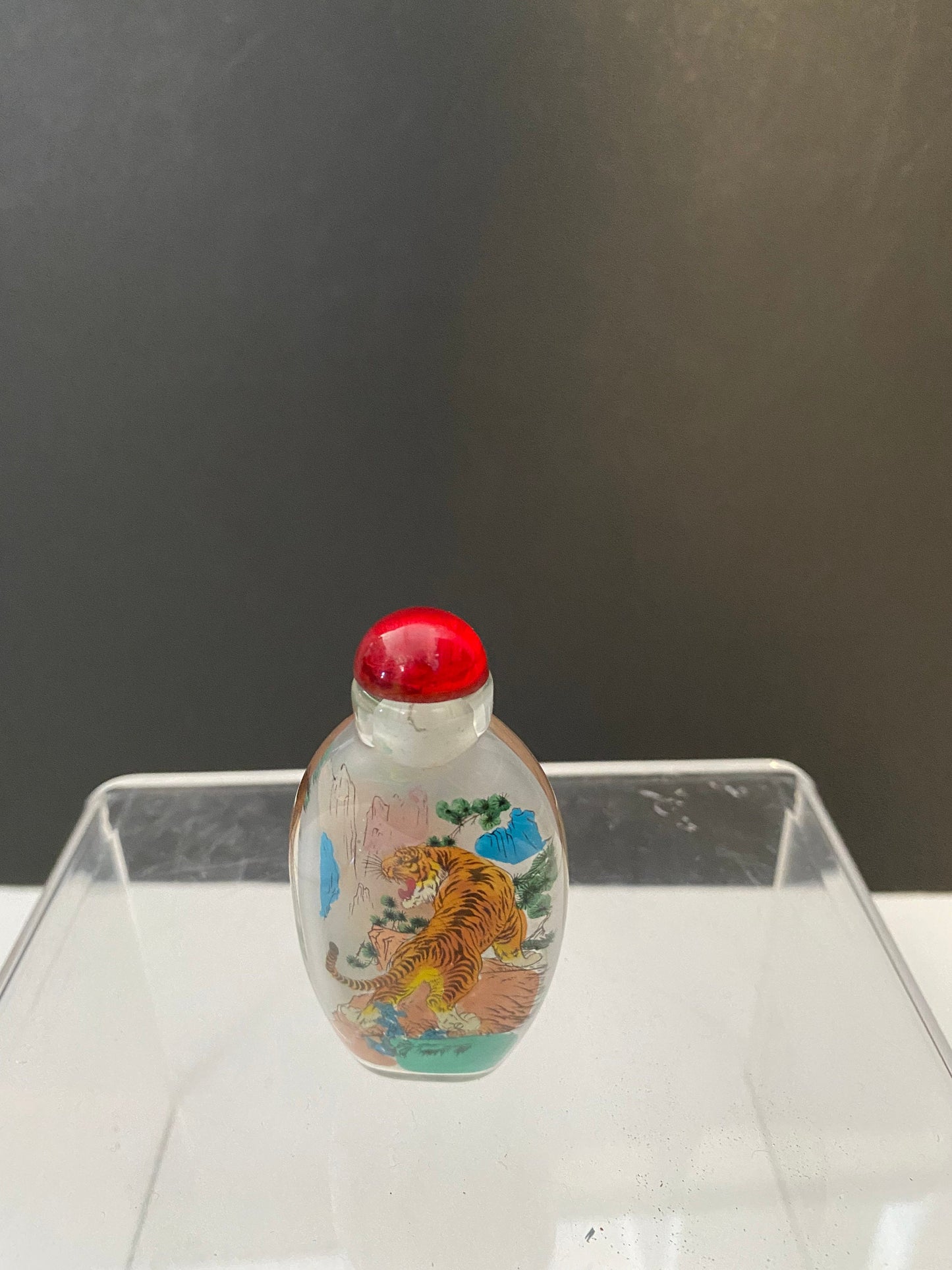Fabulous Chinese inside painted pouncing tiger snuff bottle