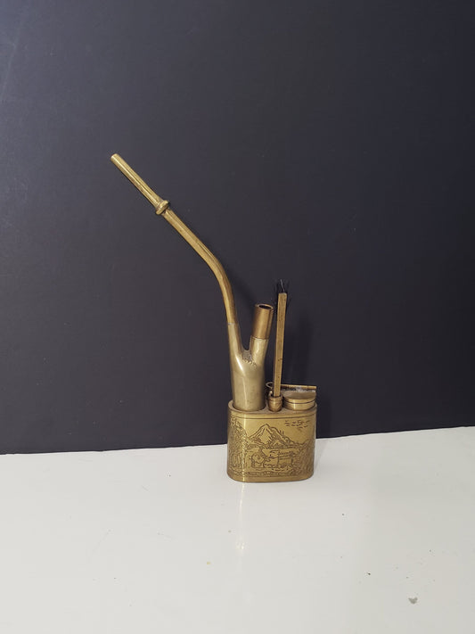 Vintage Chinese Brass Opium Pipe with Cleaning Kit