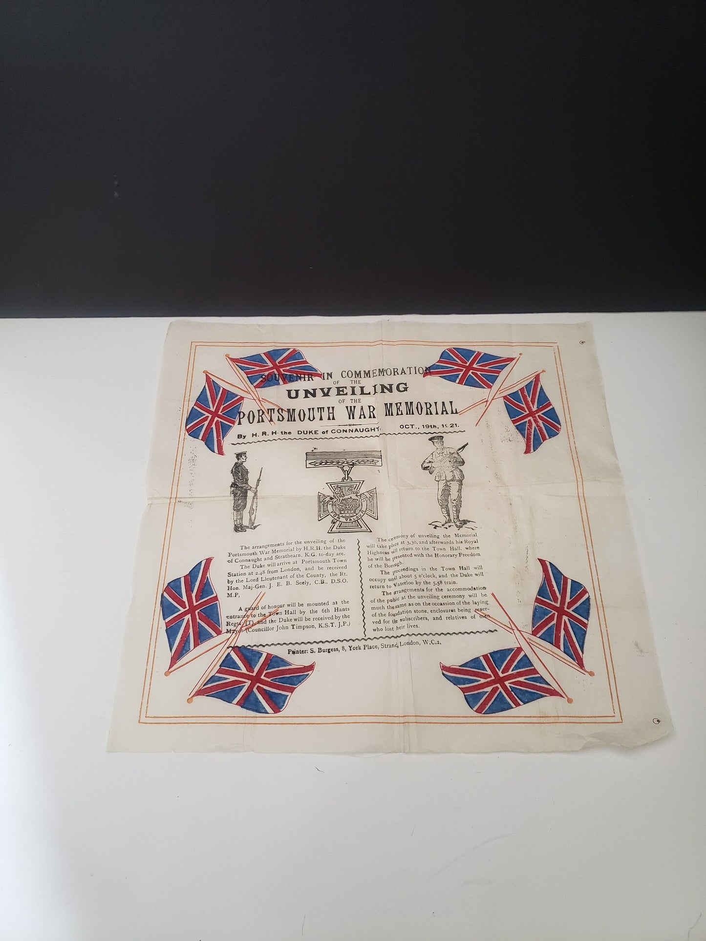 Antique 1921 War Memorial Onionskin Paper Advertisement