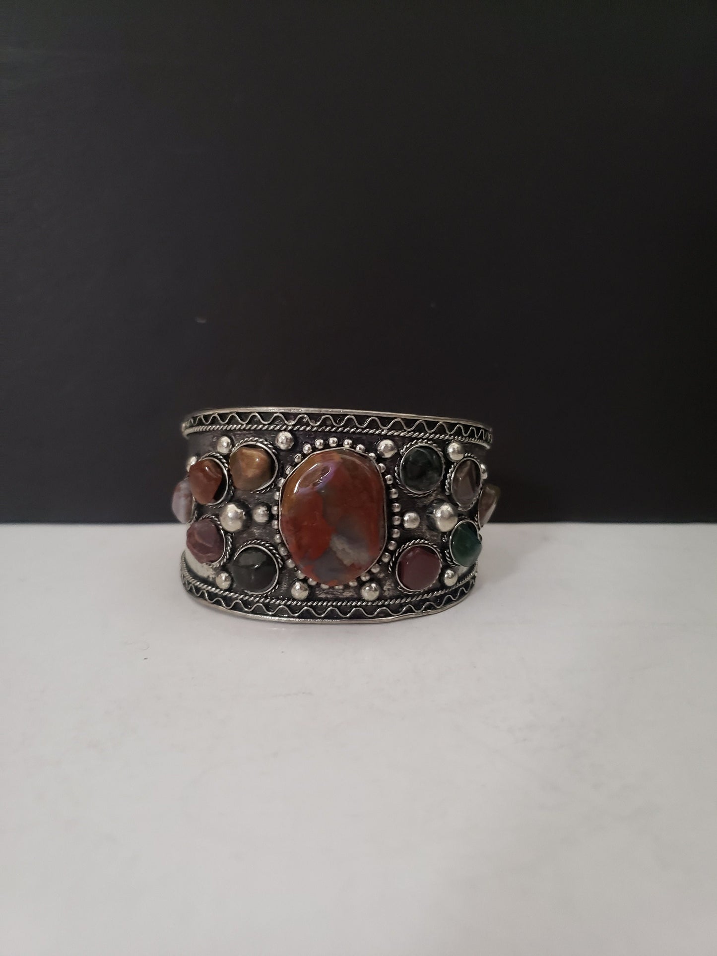 Tibetan Silver Plated Cuff with Cartouches