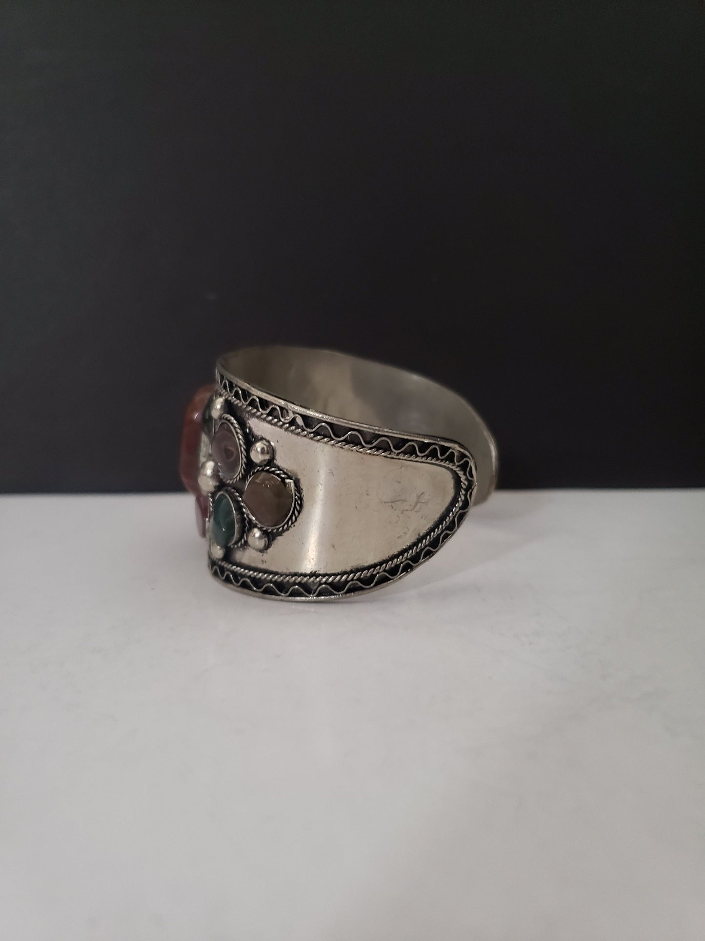 Tibetan Silver Plated Cuff with Cartouches