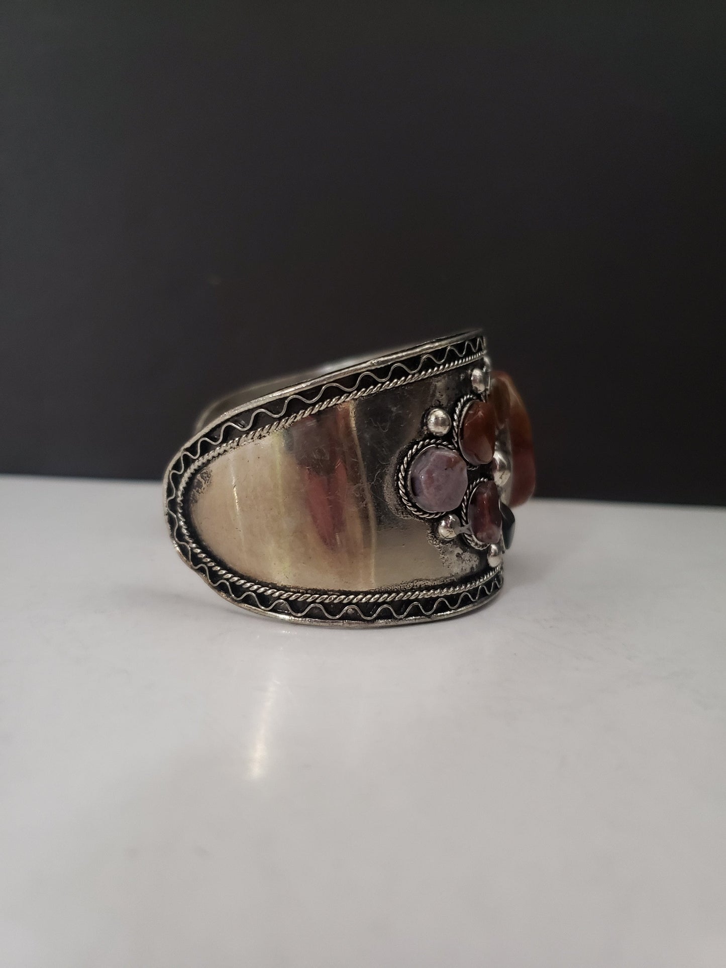 Tibetan Silver Plated Cuff with Cartouches