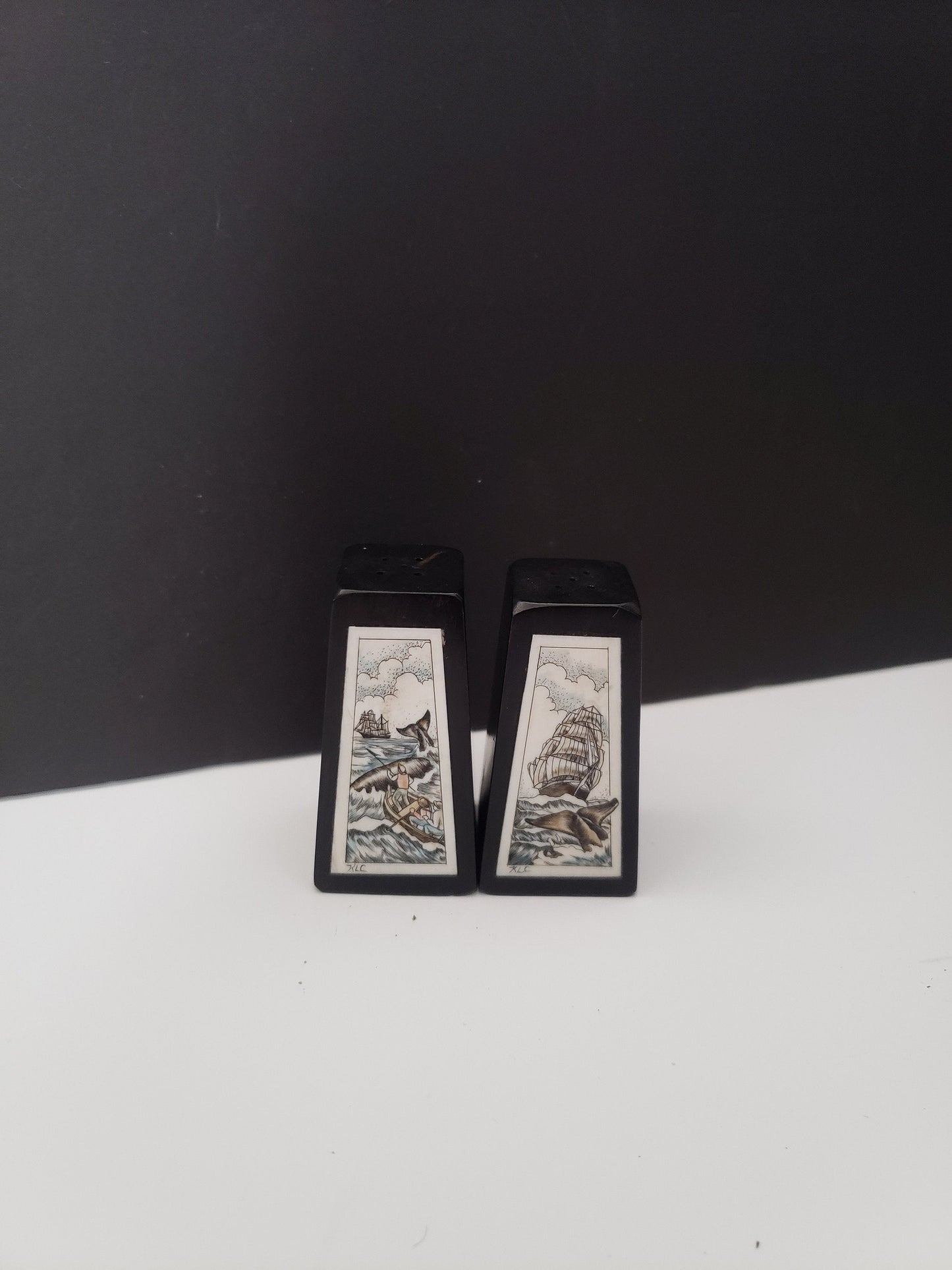 Rosewood Scrimshaw Salt & Pepper Shakers
