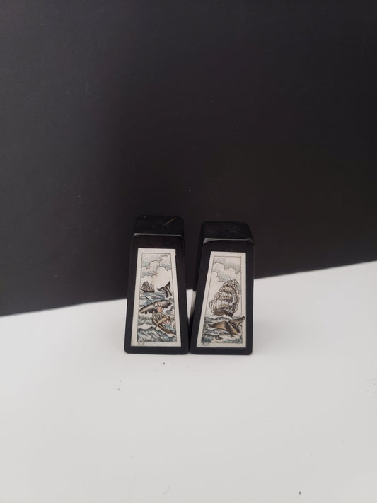 Rosewood Scrimshaw Salt & Pepper Shakers