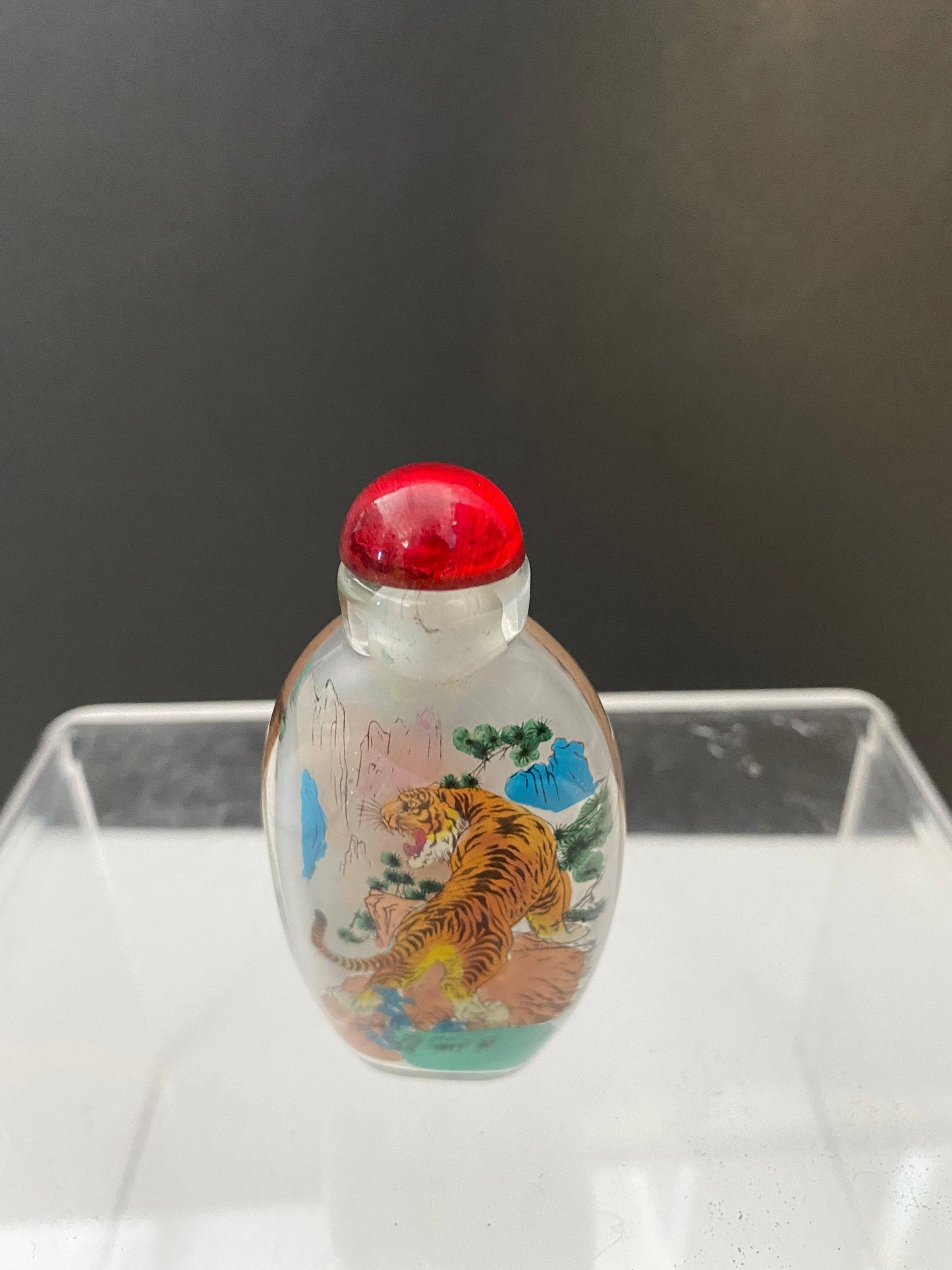 Fabulous Chinese inside painted pouncing tiger snuff bottle