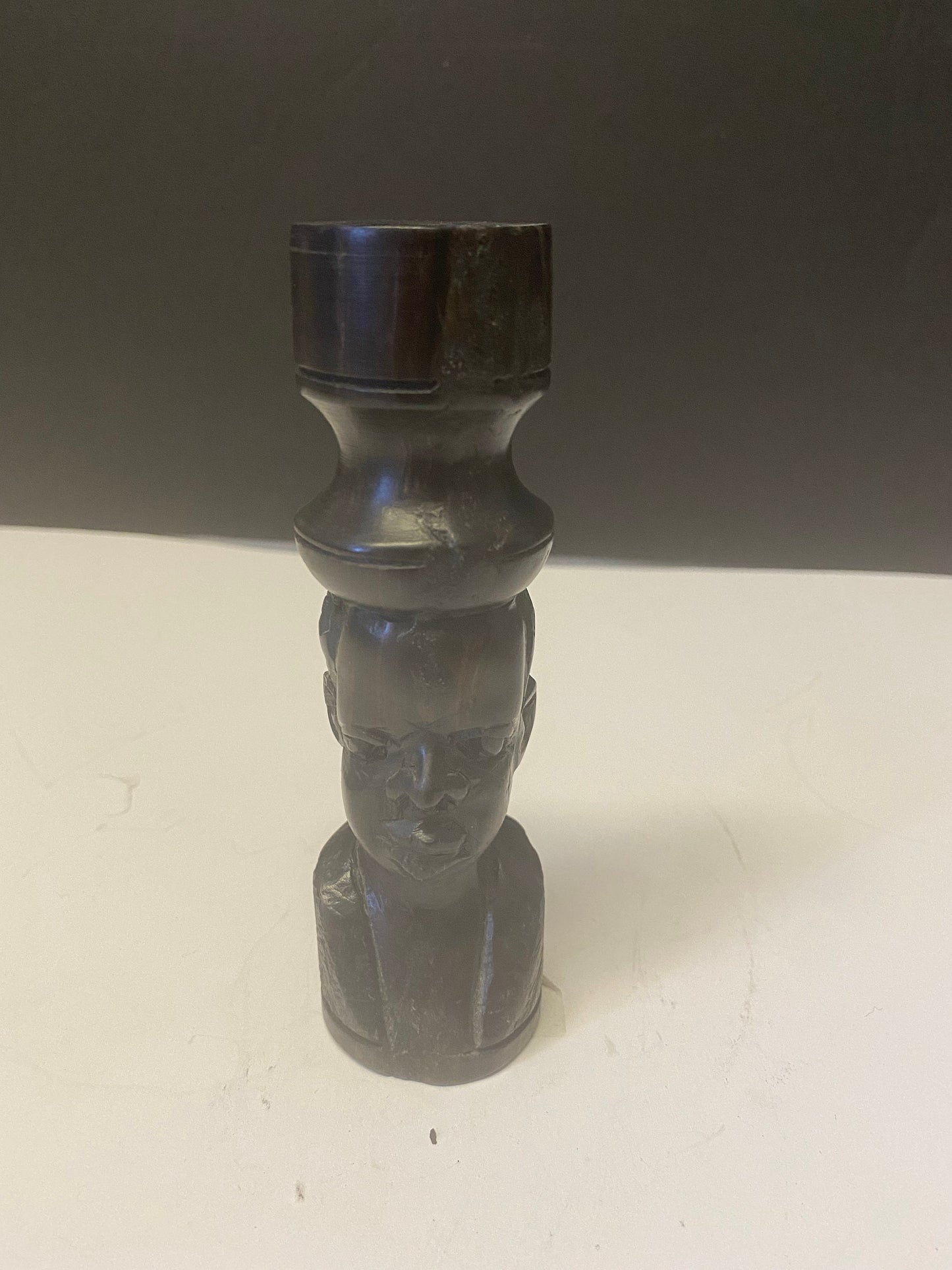 African ebony carved wooden figural candlestick