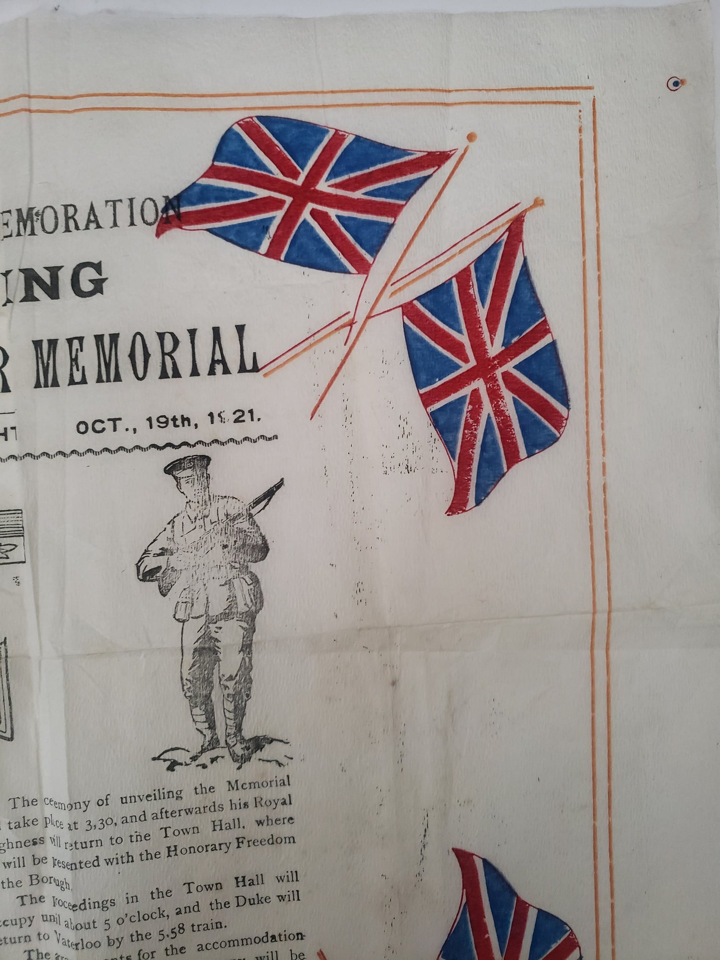 Antique 1921 War Memorial Onionskin Paper Advertisement