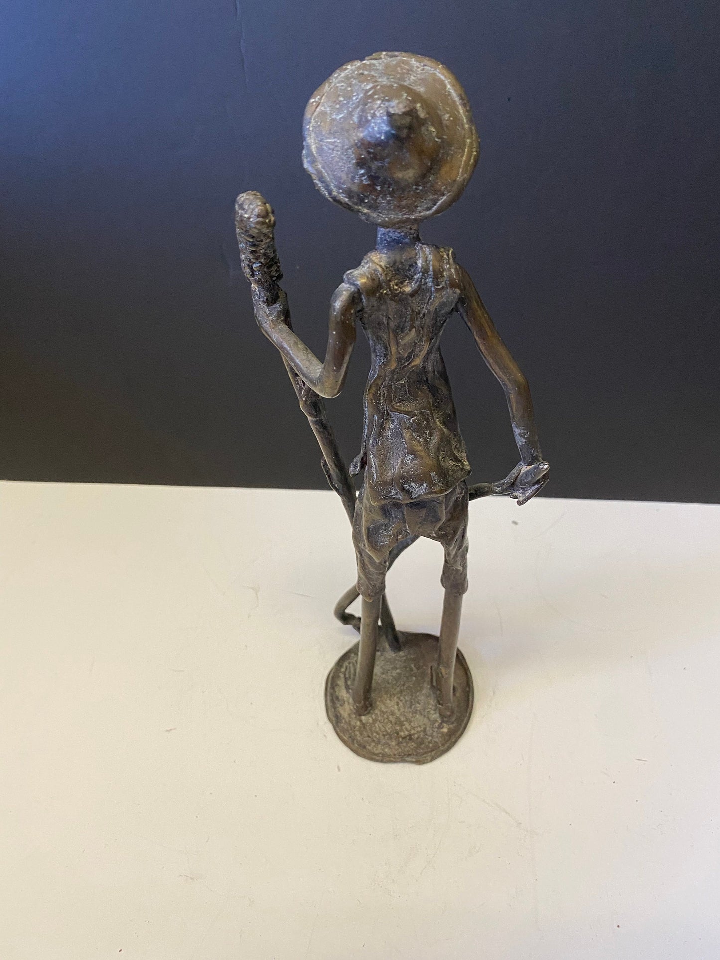 African Benin bronze 14 inch statue of a farmer