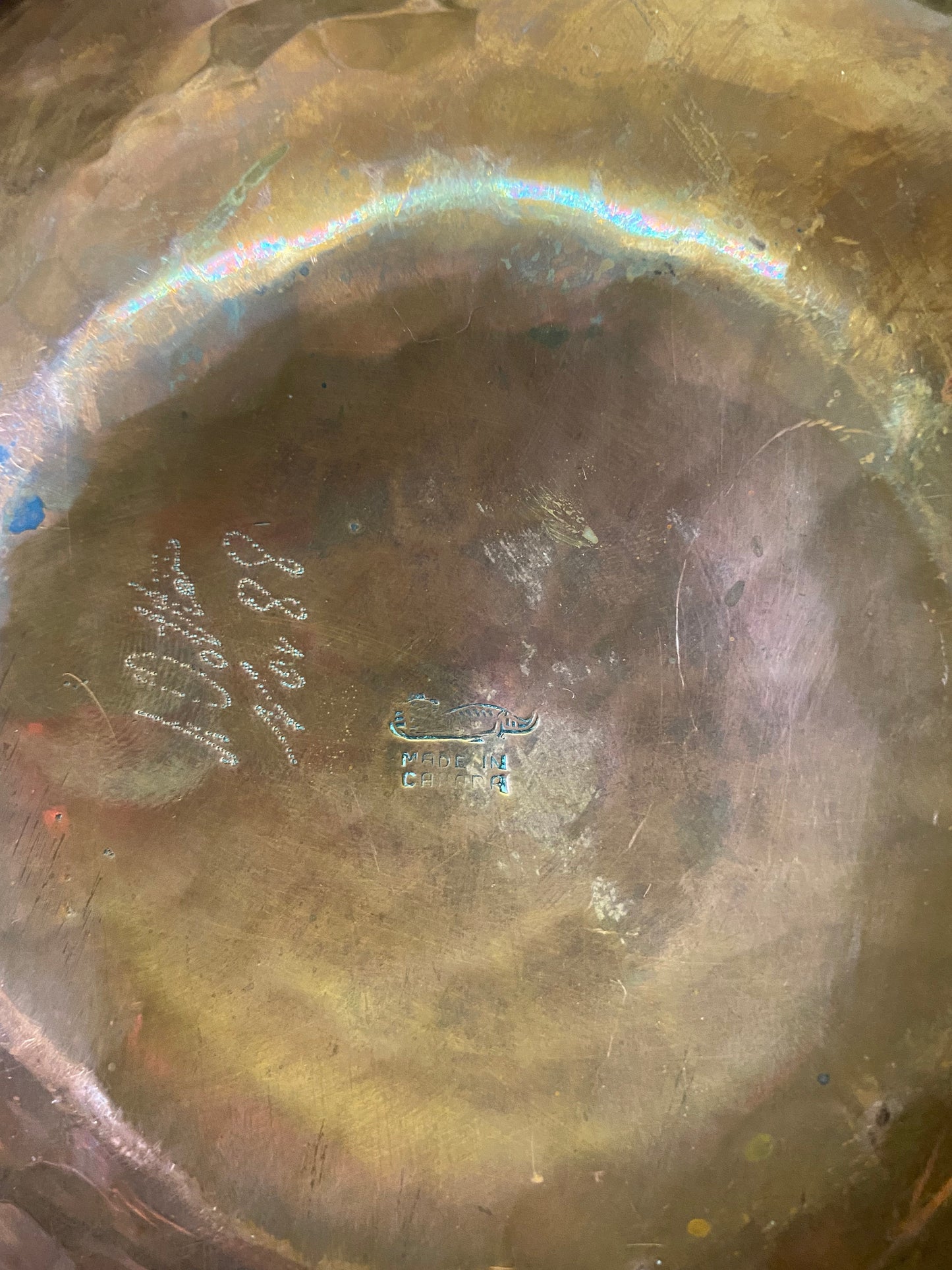 A  Fantastic Canadian made signed art nouveau  Copper bowl by otter studios 11 inches