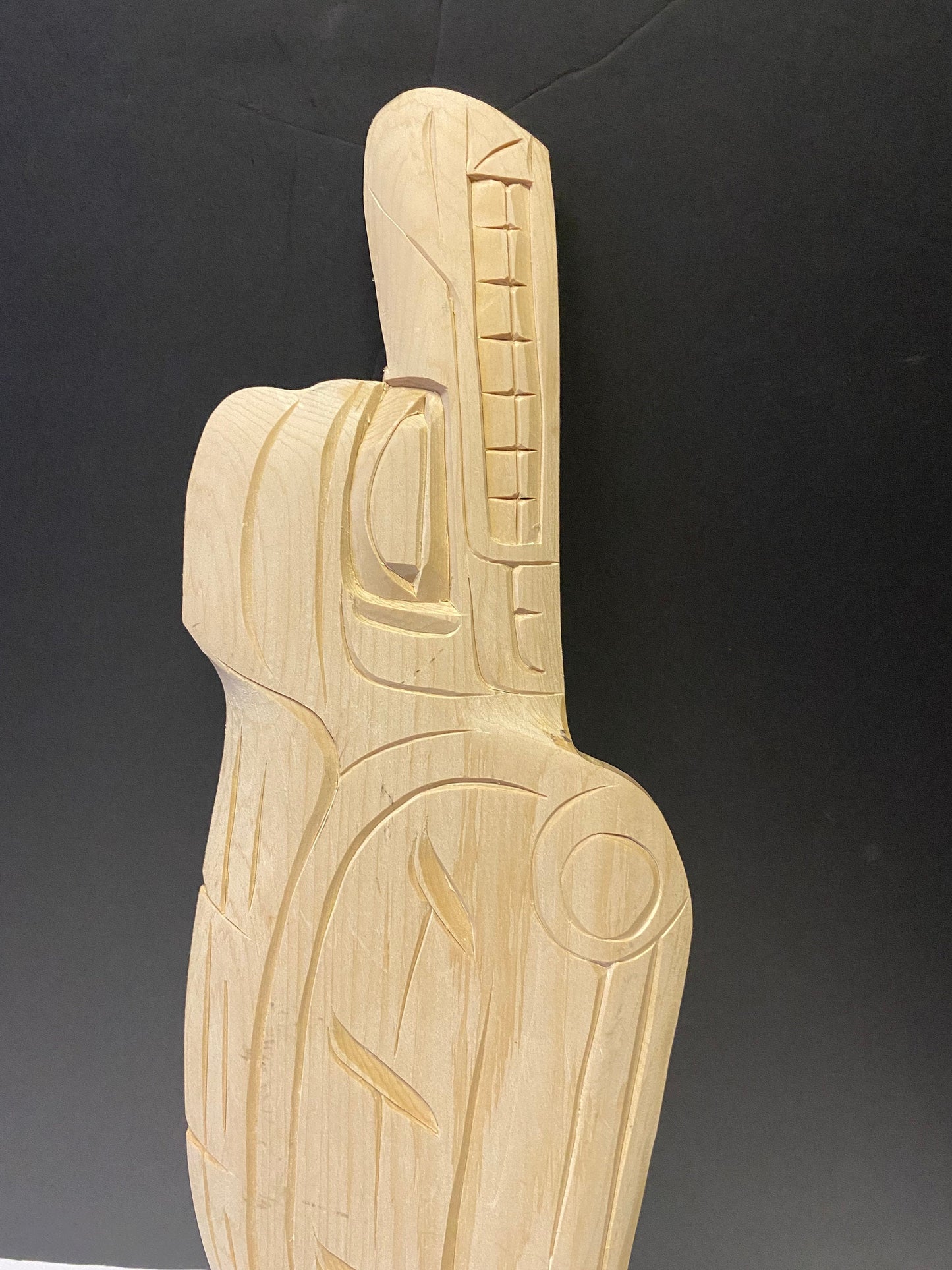 A  Fabulous Vancouver Island indigenous first nations Charlie George Cedar unpainted cedar wolf and moon plaque  wonderful  - 20 inches