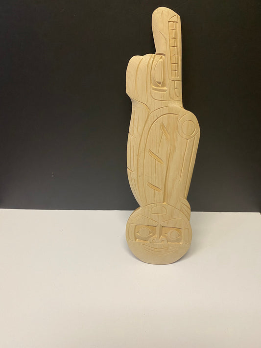 A  Fabulous Vancouver Island indigenous first nations Charlie George Cedar unpainted cedar wolf and moon plaque  wonderful  - 20 inches