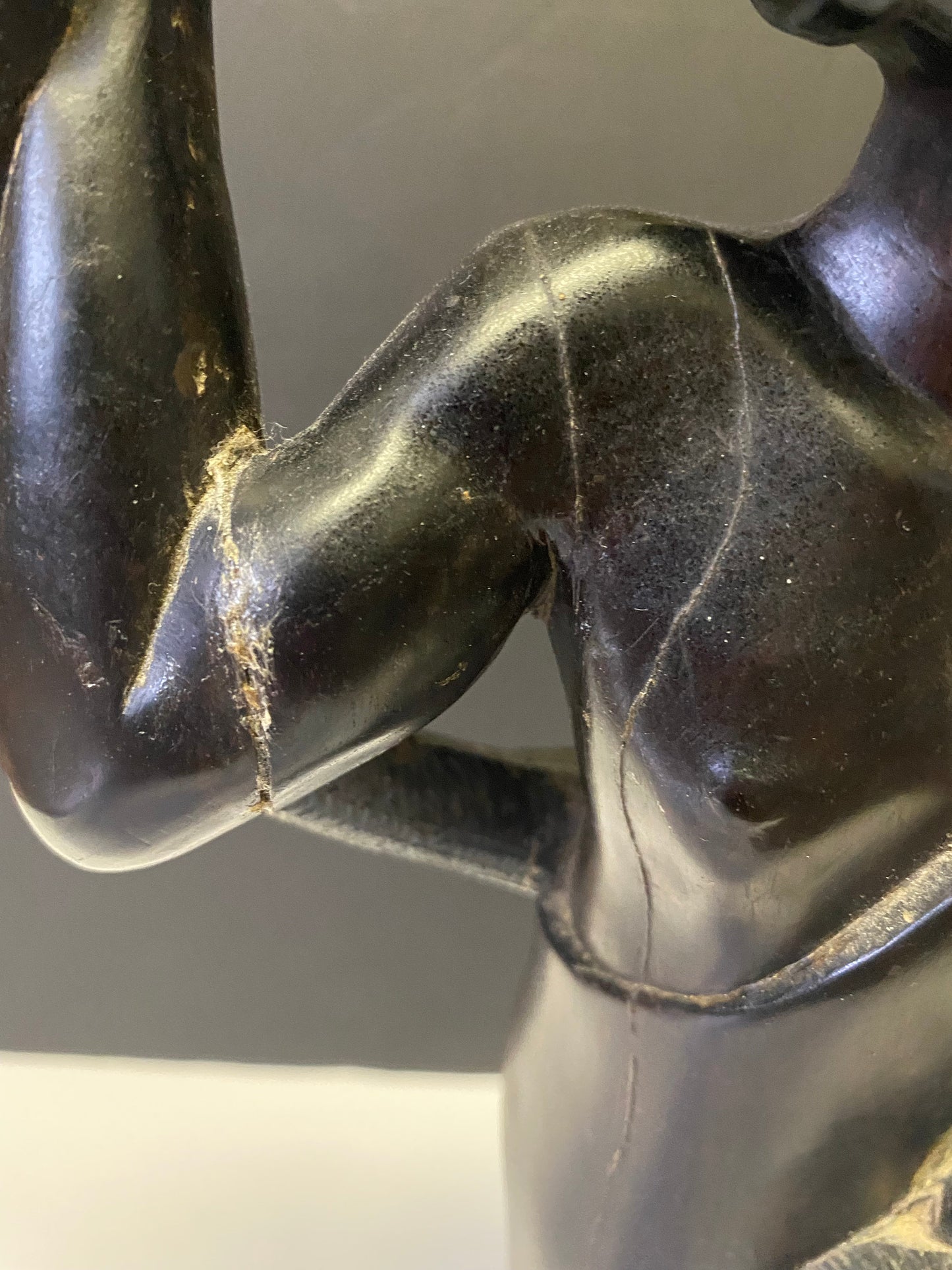 Absolutely spectacular 16 inch tall western African ebony statue of a snake charmer