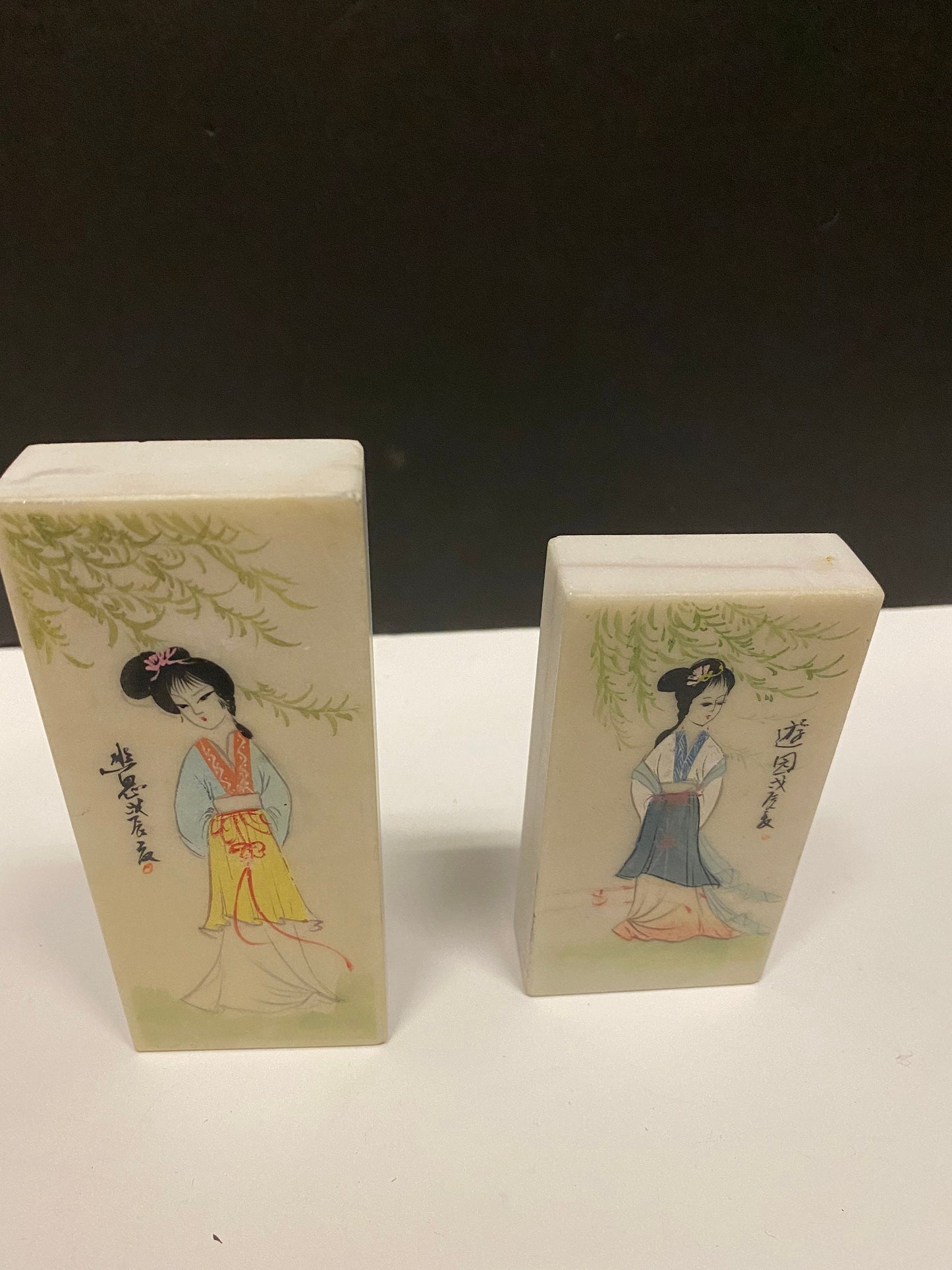 4 and 5 inch tall Chinese handpainted on Stone calligraphy paperweights   unique and desirable  wow  gift alert
