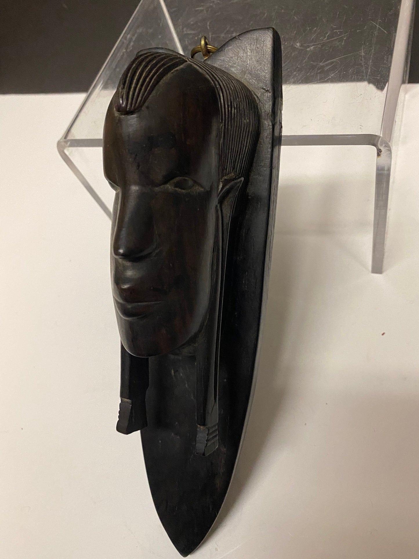 9 inch African Carved Ebony wood female bust plaque Well carved ready to hang  Great detail