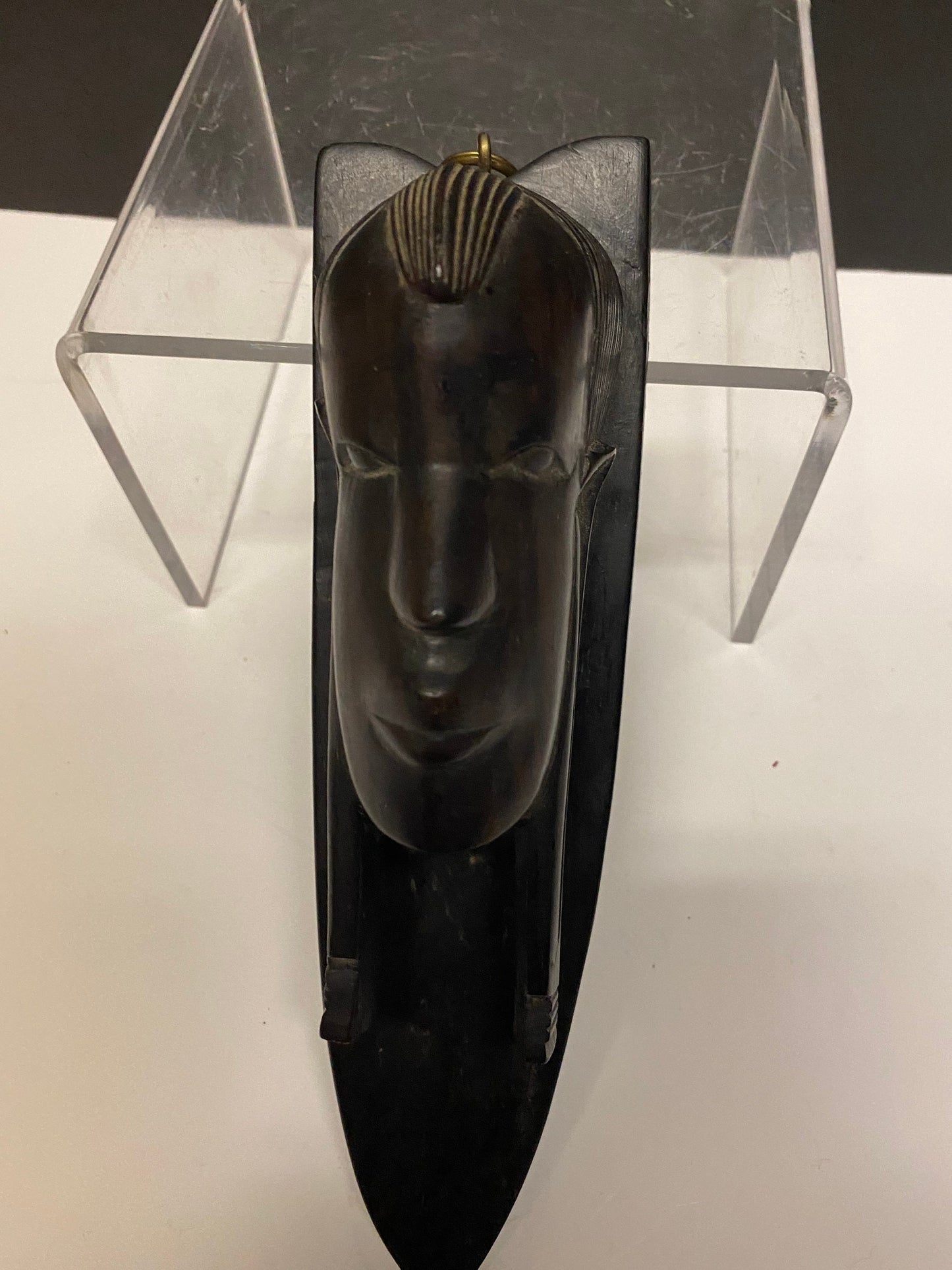 9 inch African Carved Ebony wood female bust plaque Well carved ready to hang  Great detail