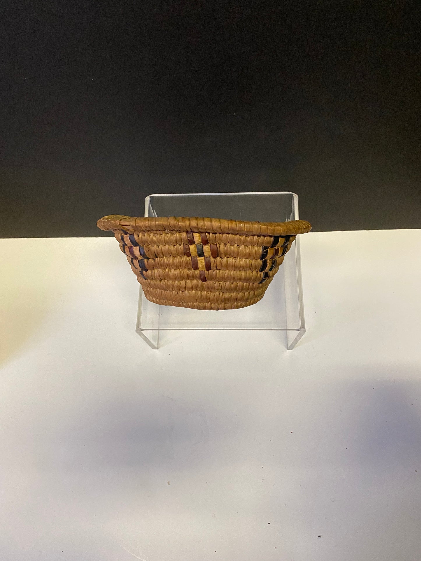 A  6.5 inch Authentic Indigenous First Nations Coast Salish woven basket in mint condition  Tight knit  rare piece - 1920s  wow