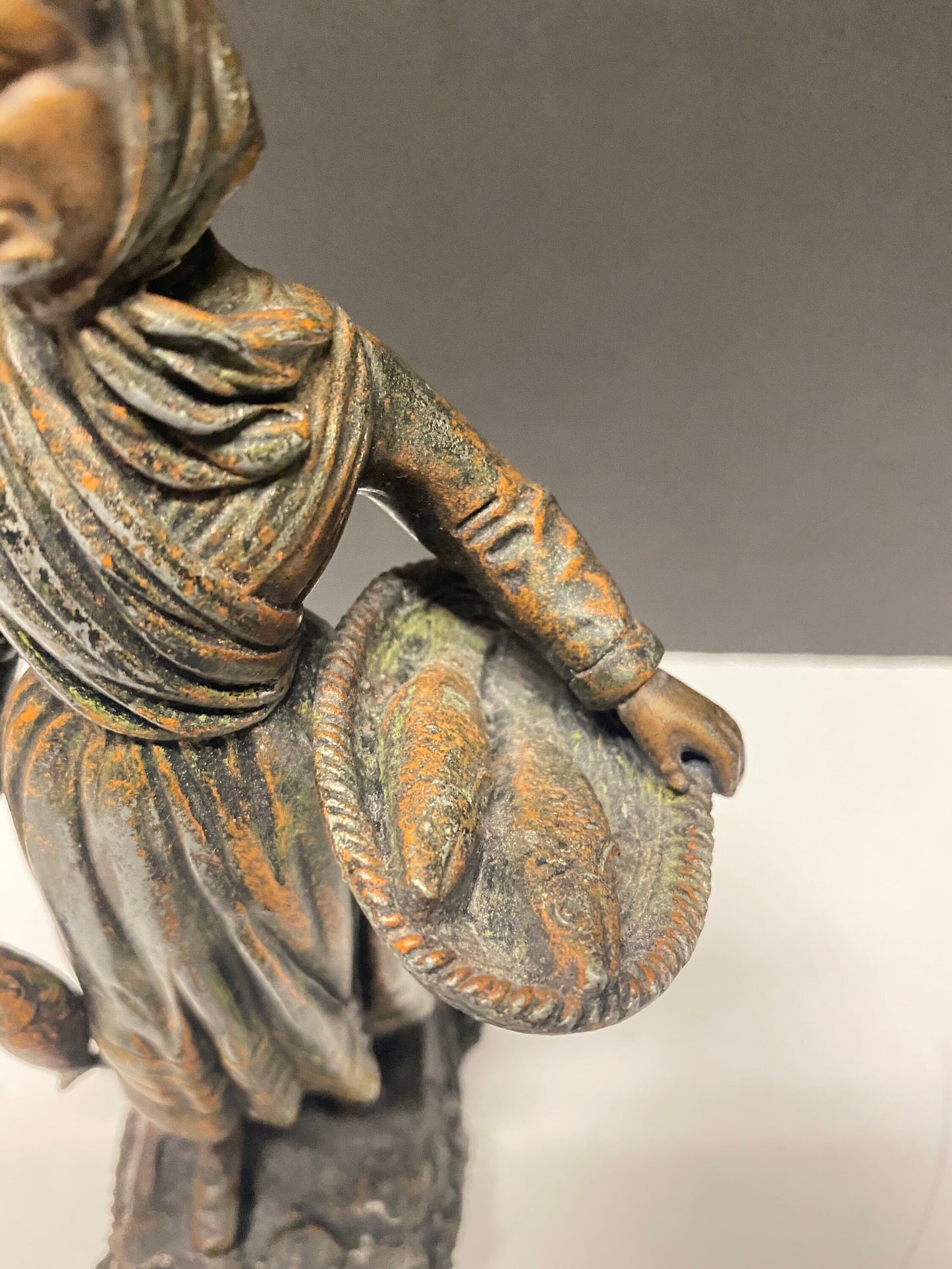 8 inch Absolutely fantastic antique European bronze statue of a fisher woman was wonderful Patina  great gift  wow