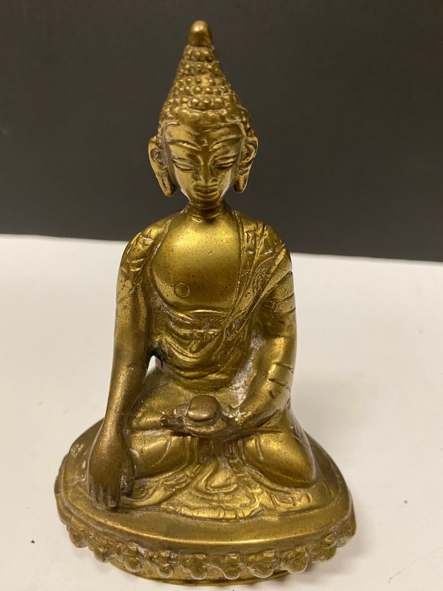 Antique asian brass Buddha 6 inches tall with great Patina  serene stature