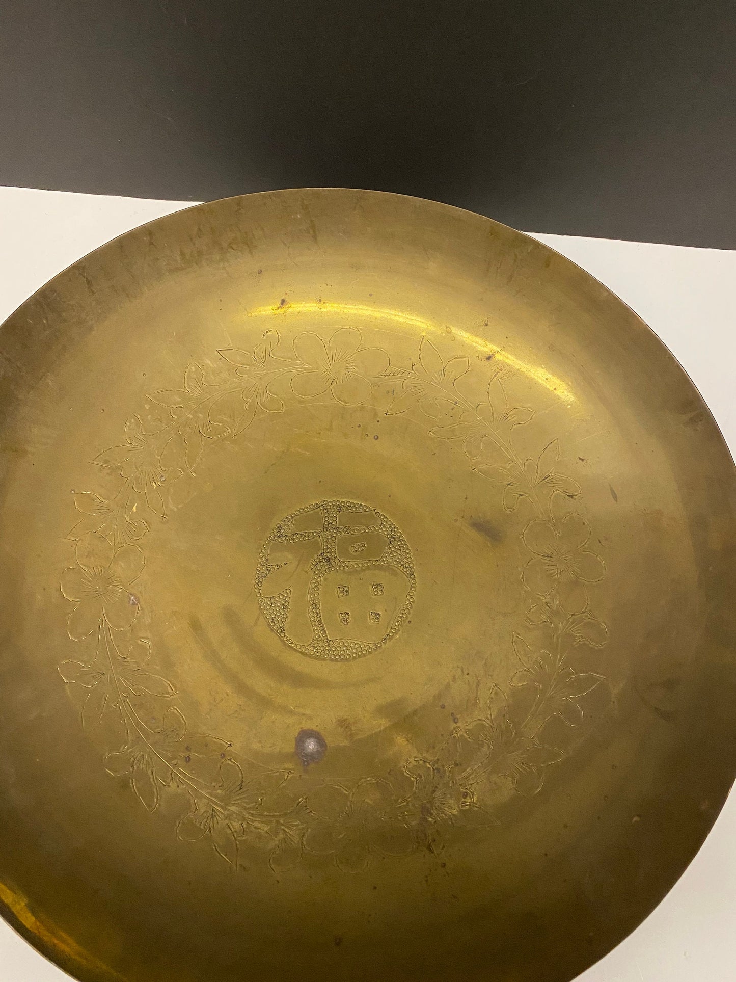 A  Huge 14 inch Antique chinese brass ceremonial bowl  Great antique  condition - Amazing Patina useful and beautiful