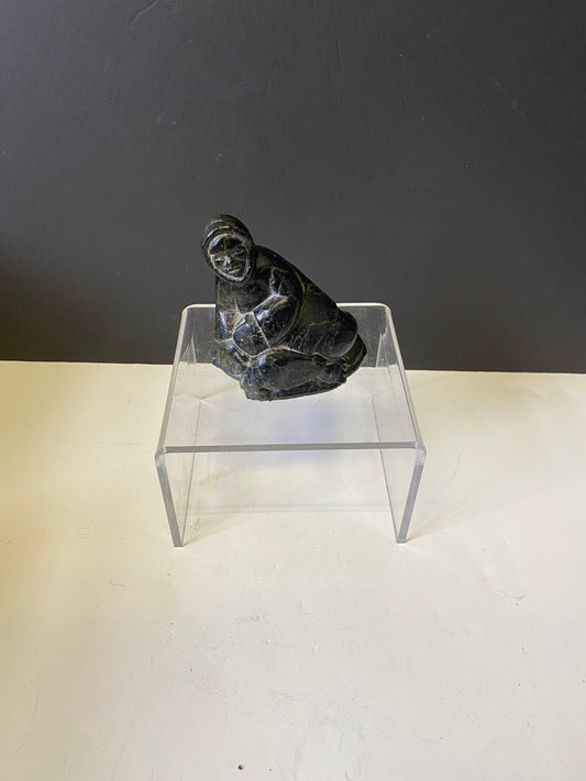 Rare Classic style Inuit soapstone ...Hunter with seal.....early 1960's  wonderful carving  Info in the listing
