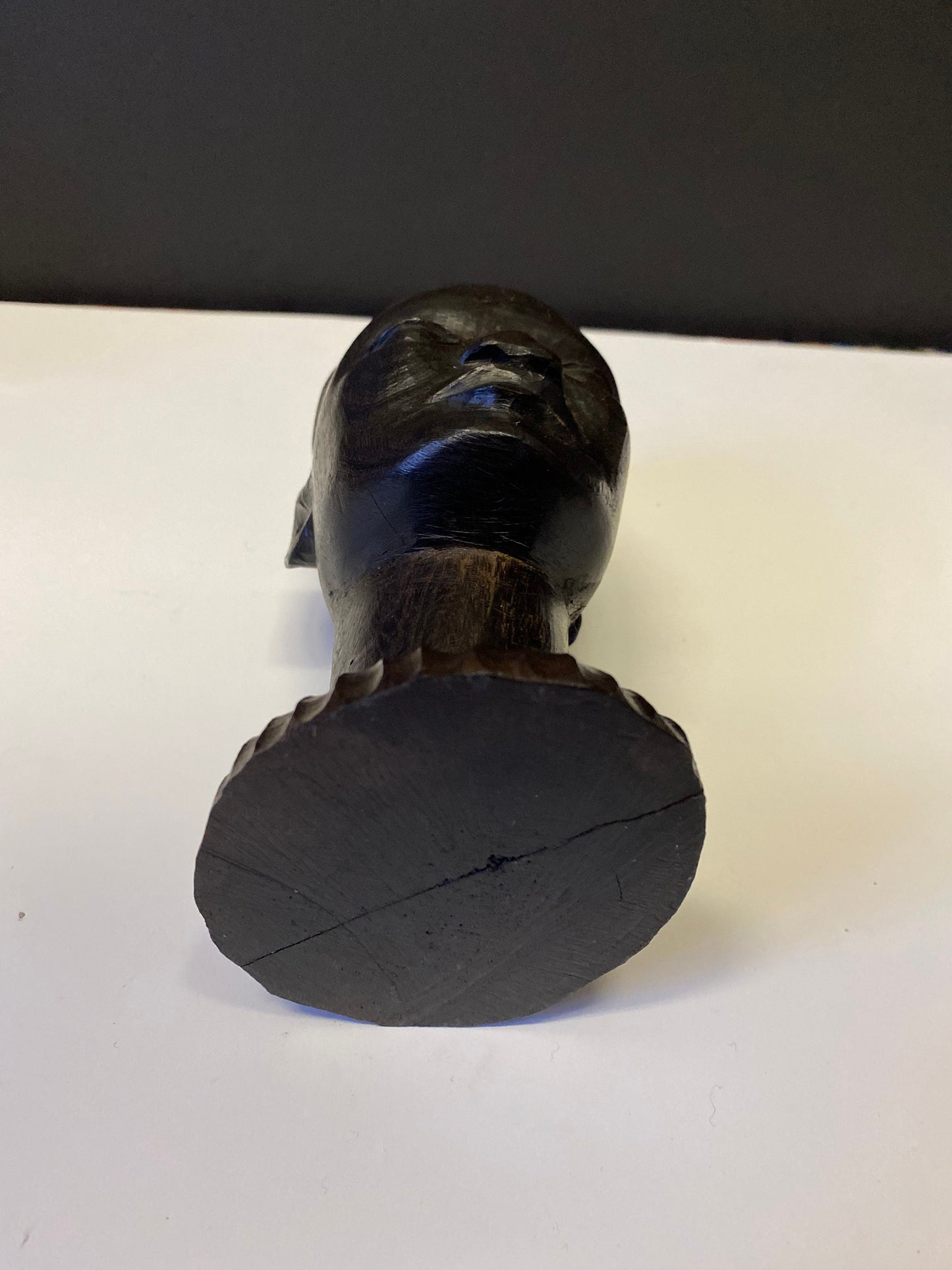 A  Fabulous western 8 inch African Carved Ebony bust of a male warrior  great detail  wow  seen some wars but tragically perfect