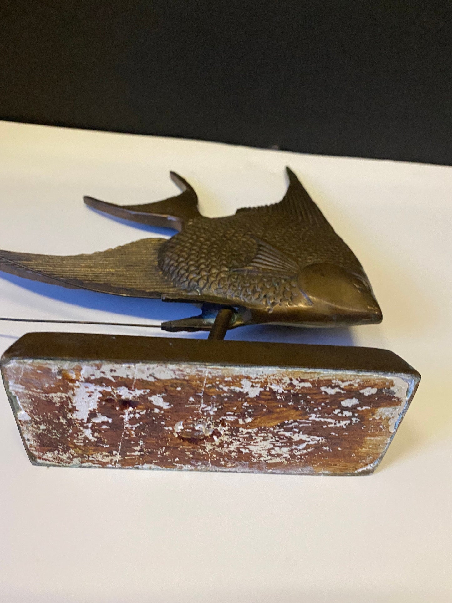 An  Absolutely magnificent 10 inch bronze fish on wood stand with wonderful Patina!  super piece