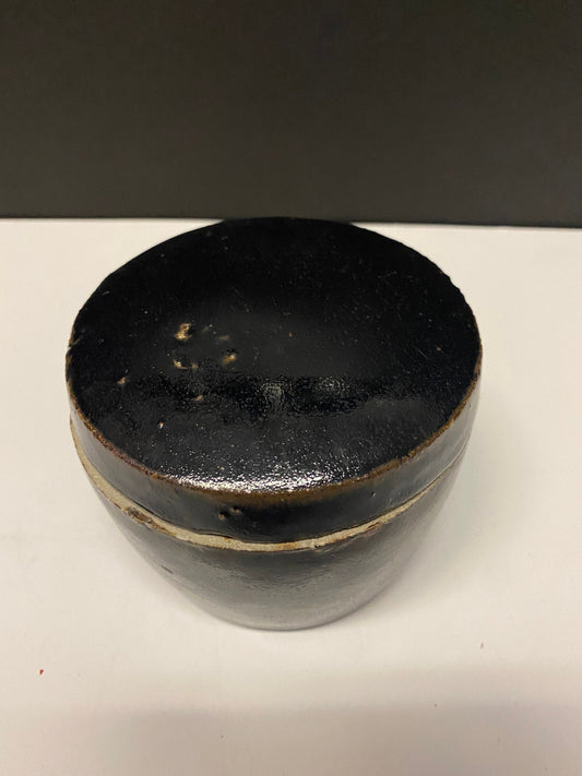 An A  Absolutely stunning Antique Chinese soy glazed lidded pot  4 x 3 inches and wonderful condition  museum piece  texture dream