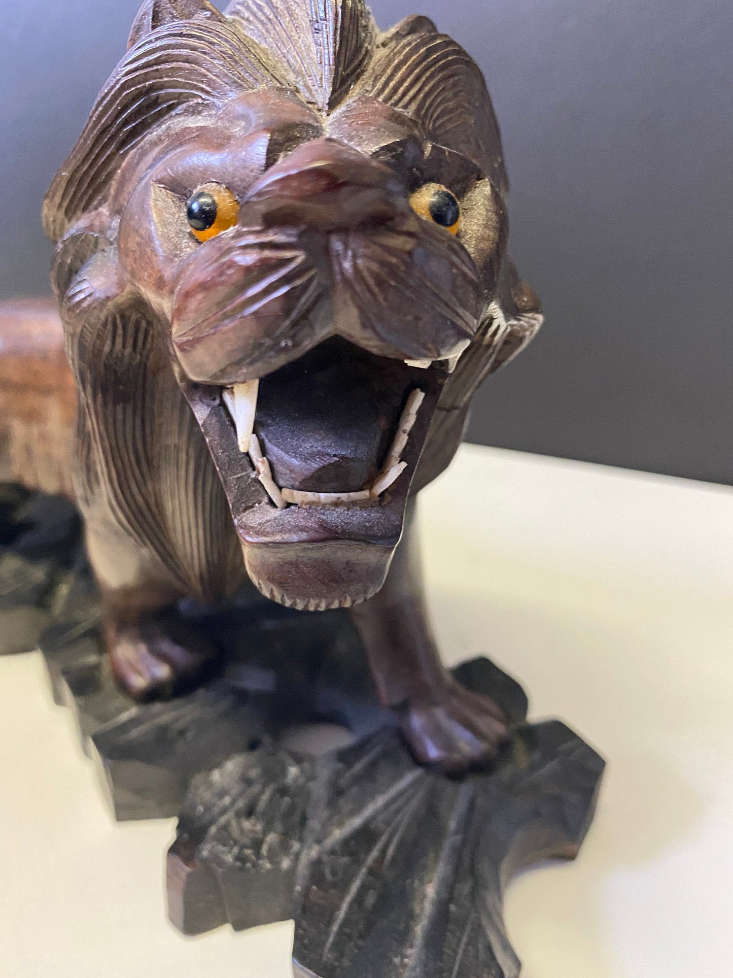 A  Fabulous 12 x 8 African ebony hardwood Carved lion on stand  regal and well carved  Would make a fabulous gift