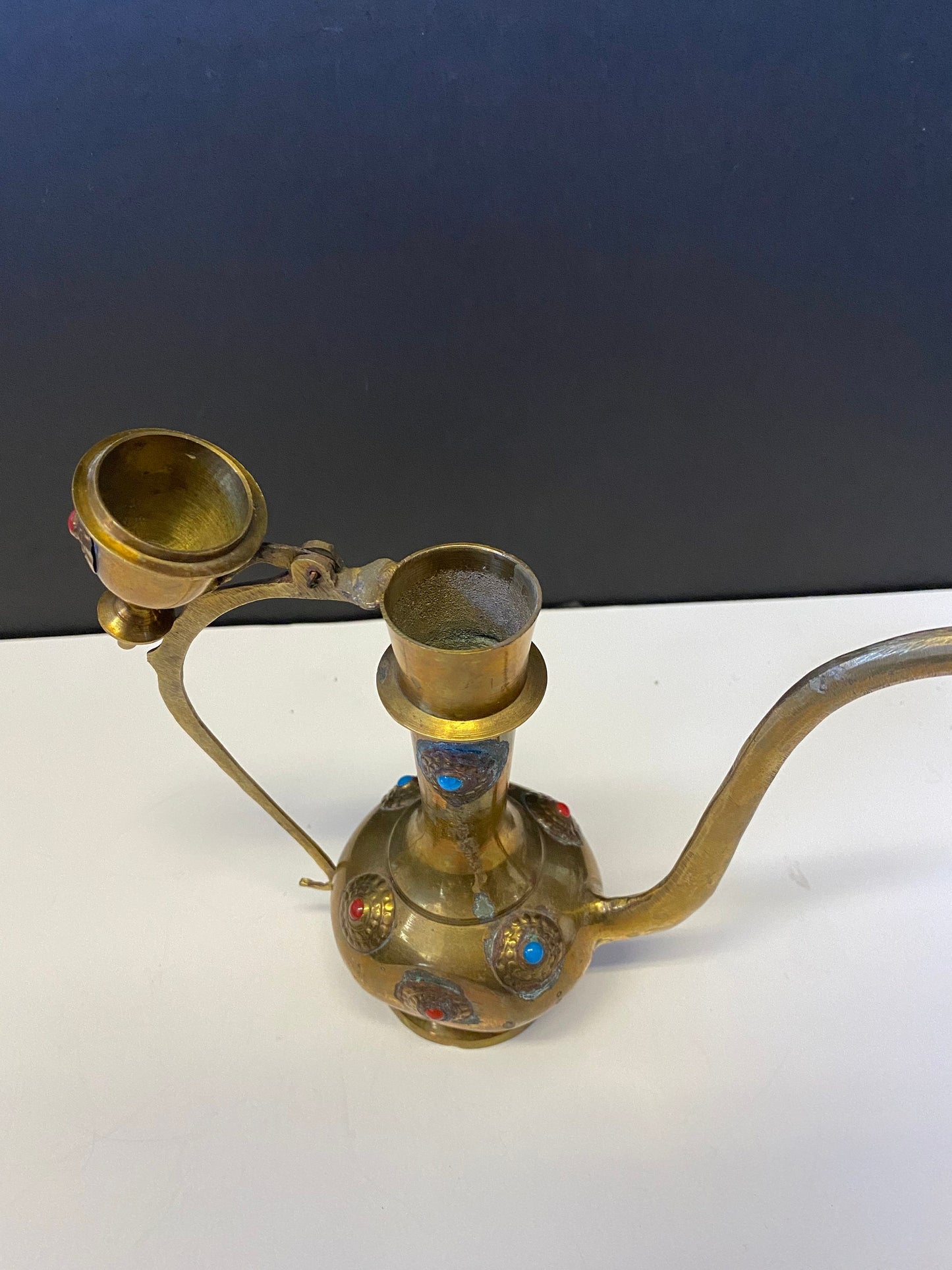 Stunning 8 inch Persian brass ewer with cartouches  desirable look and function  great gift  Persian fabulous piece
