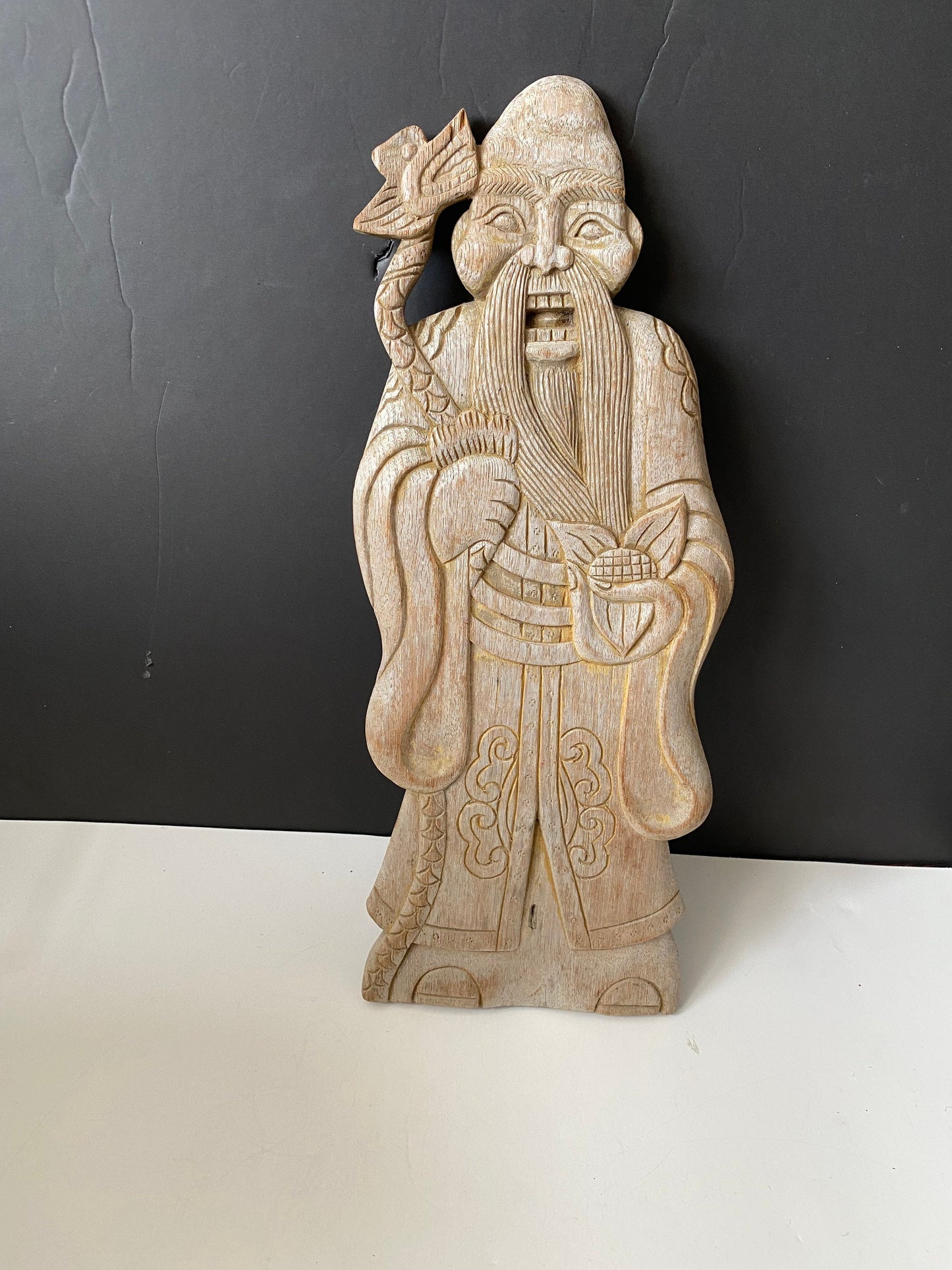 An  Absolutely fabulous 19 x 7 Chinese Antique plaque depicting Confucius with a dragon  wonderful look and patina