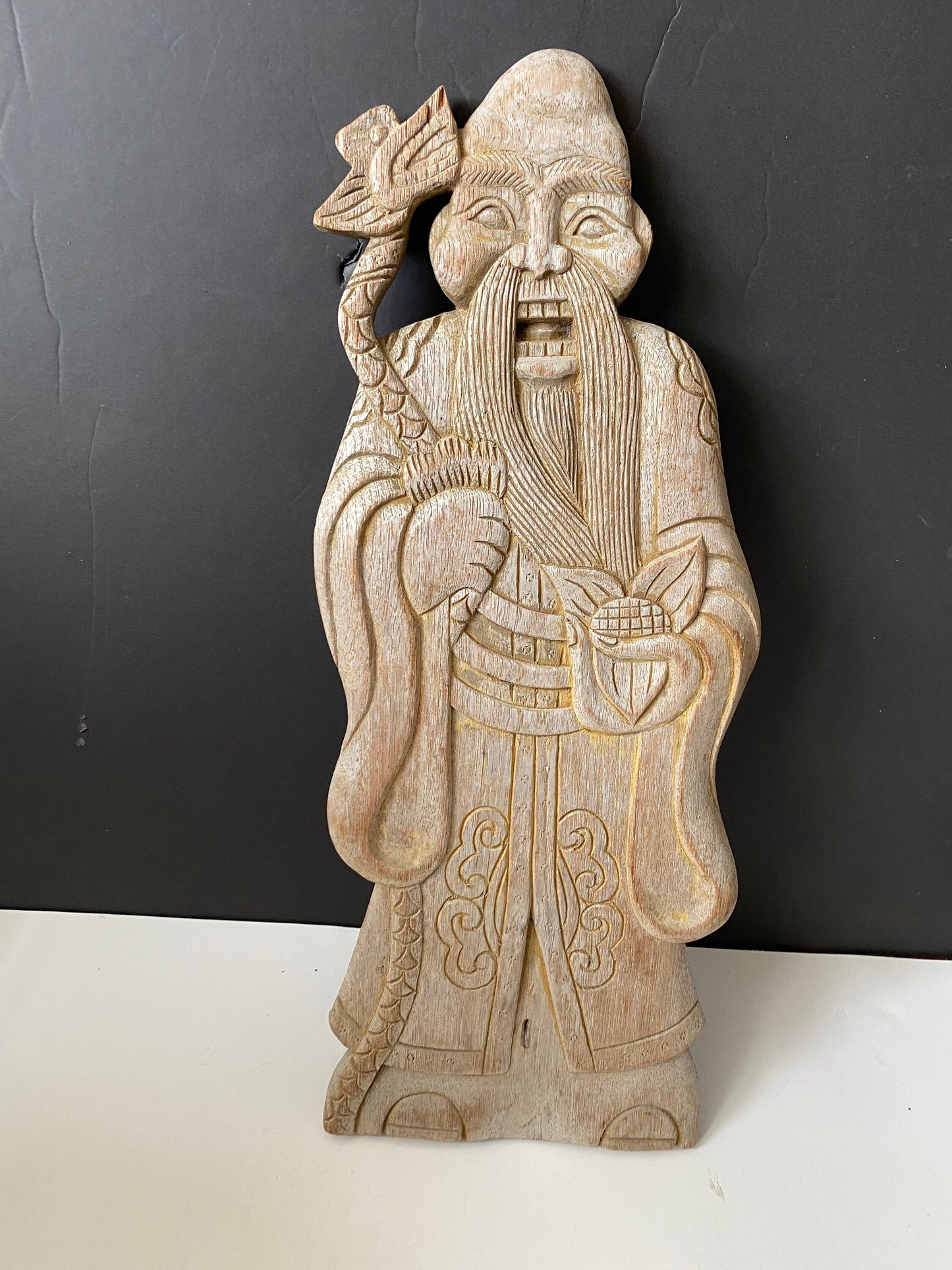 An  Absolutely fabulous 19 x 7 Chinese Antique plaque depicting Confucius with a dragon  wonderful look and patina
