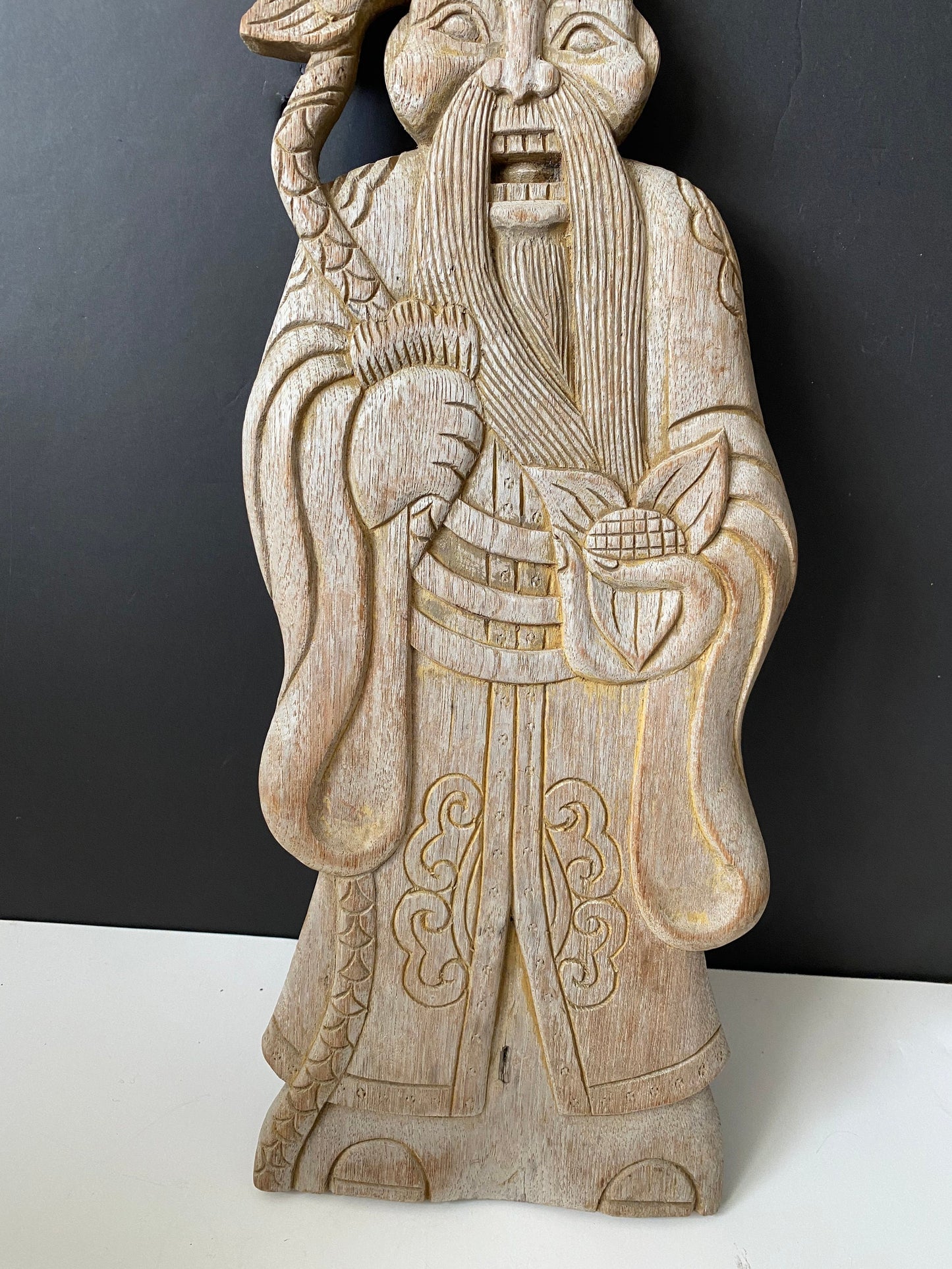 An  Absolutely fabulous 19 x 7 Chinese Antique plaque depicting Confucius with a dragon  wonderful look and patina