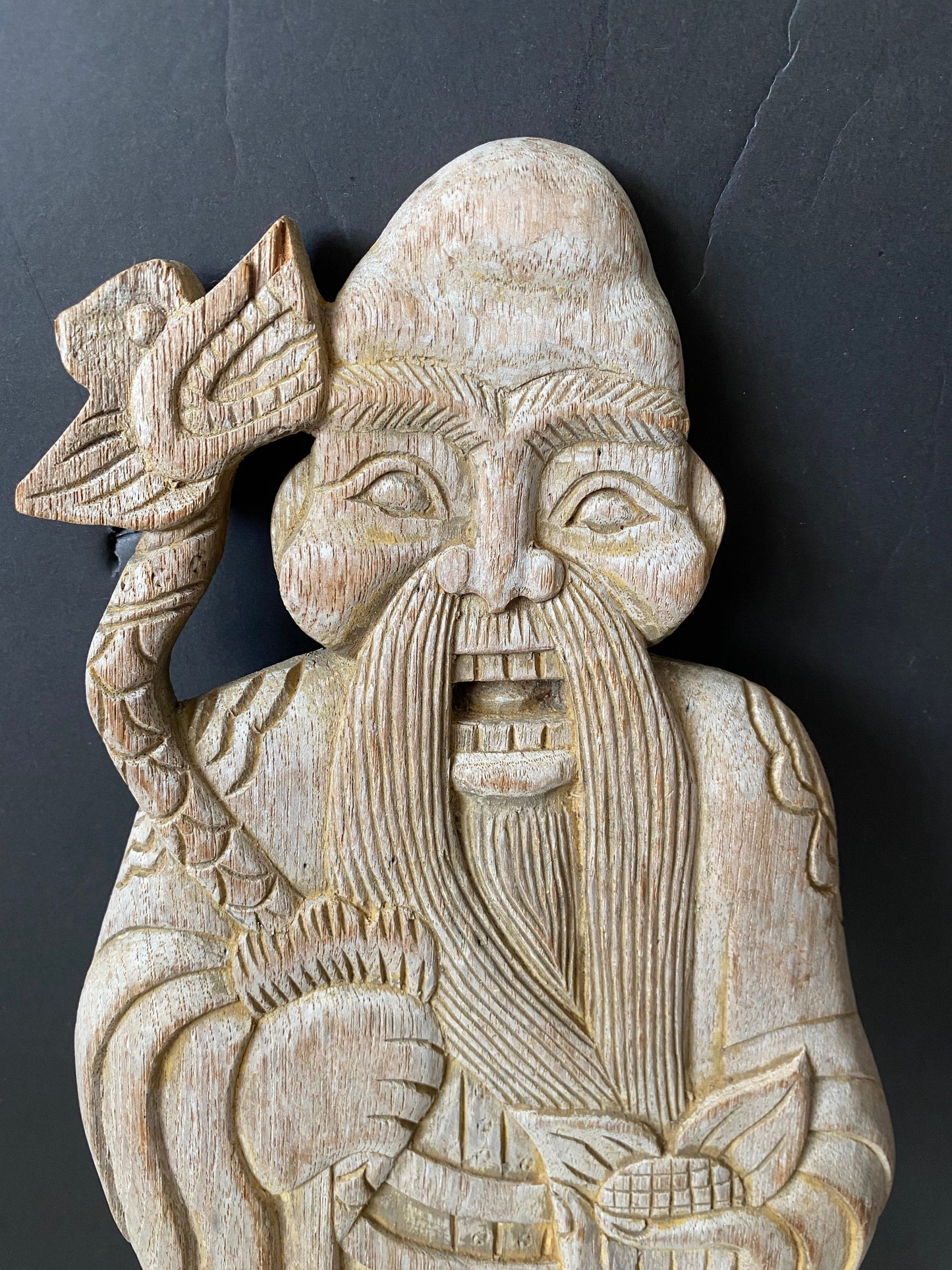 An  Absolutely fabulous 19 x 7 Chinese Antique plaque depicting Confucius with a dragon  wonderful look and patina