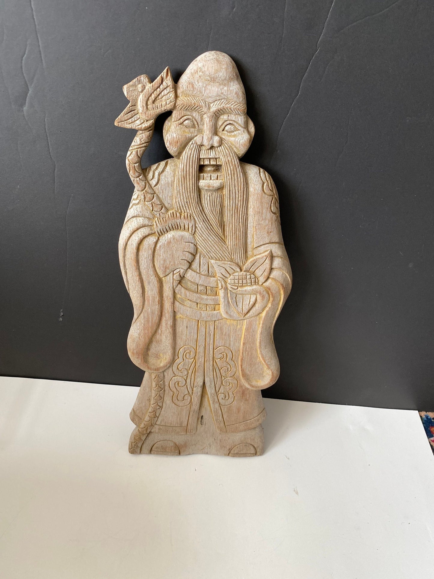 An  Absolutely fabulous 19 x 7 Chinese Antique plaque depicting Confucius with a dragon  wonderful look and patina