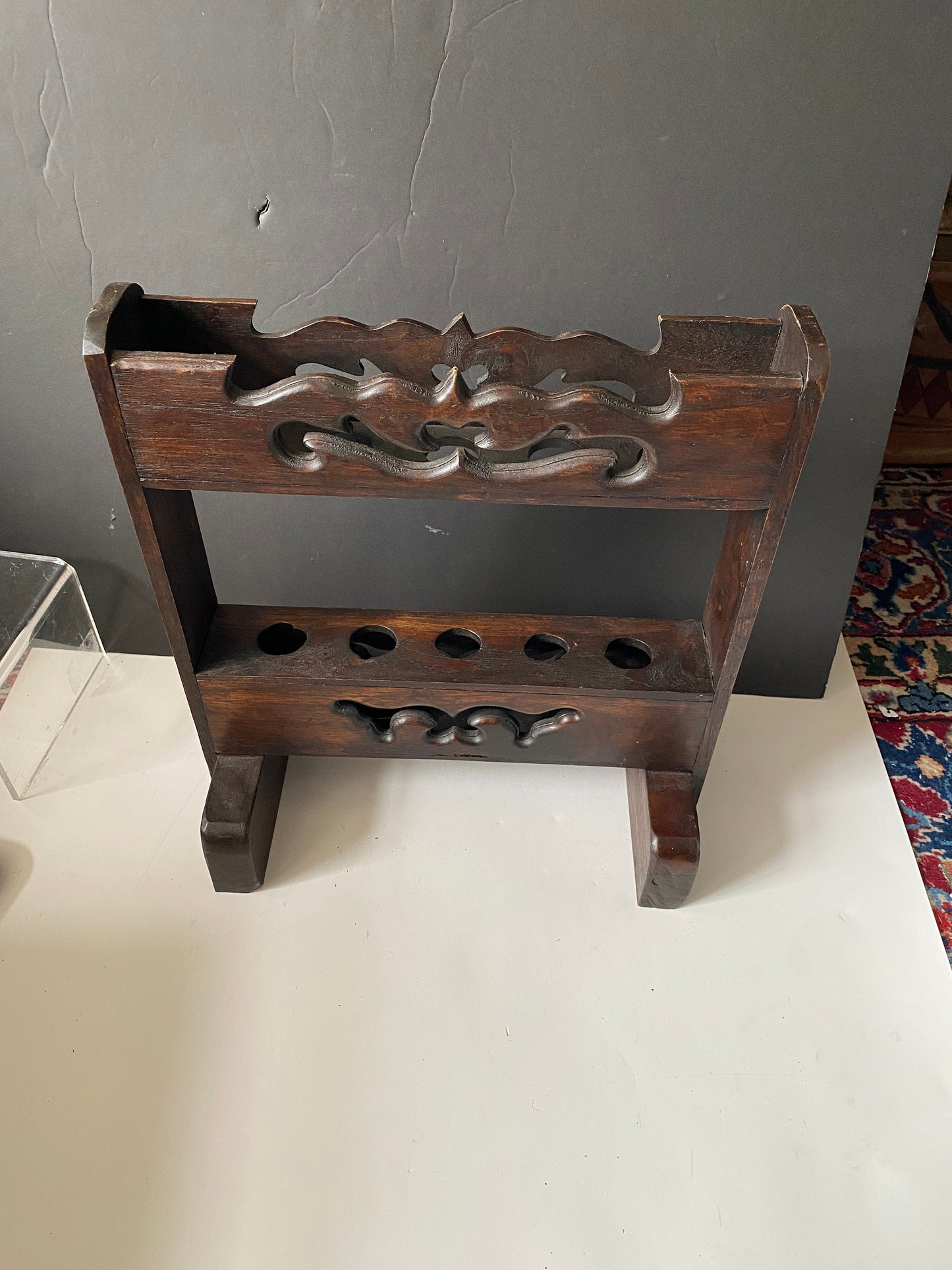 An  Absolutely fabulous 15 x 18  tall x 8 deep Chinese Rosewood Cane stand  Wonderful detail and craftsmanship  wow  value priced