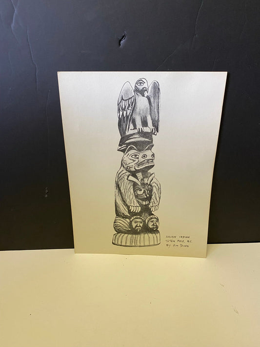 Absolutely fabulous 10 x 12 signed Indigenous  First Nations lithograph picture of a totem  Unframed and super well detailed wow