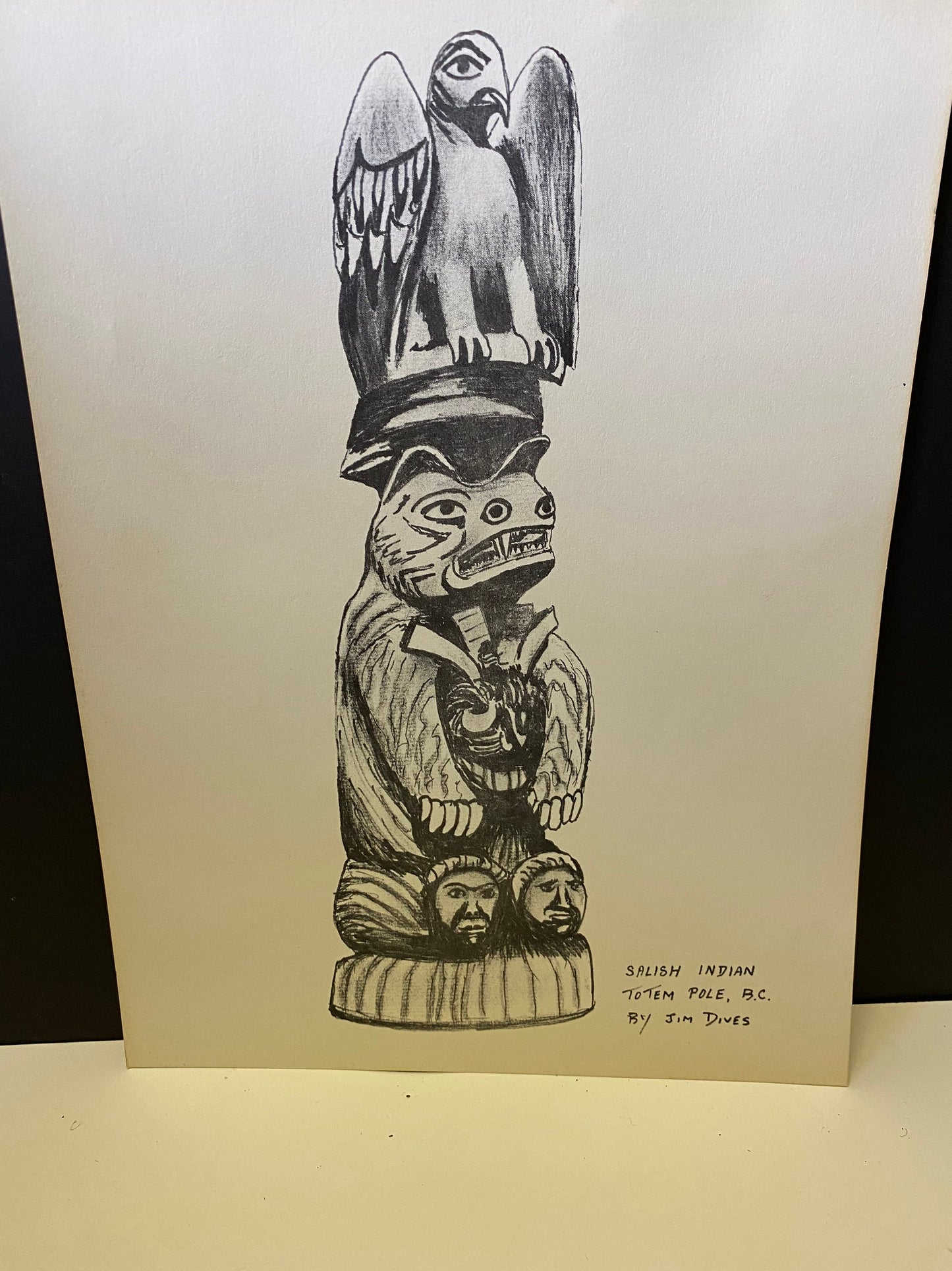 Absolutely fabulous 10 x 12 signed Indigenous  First Nations lithograph picture of a totem  Unframed and super well detailed wow