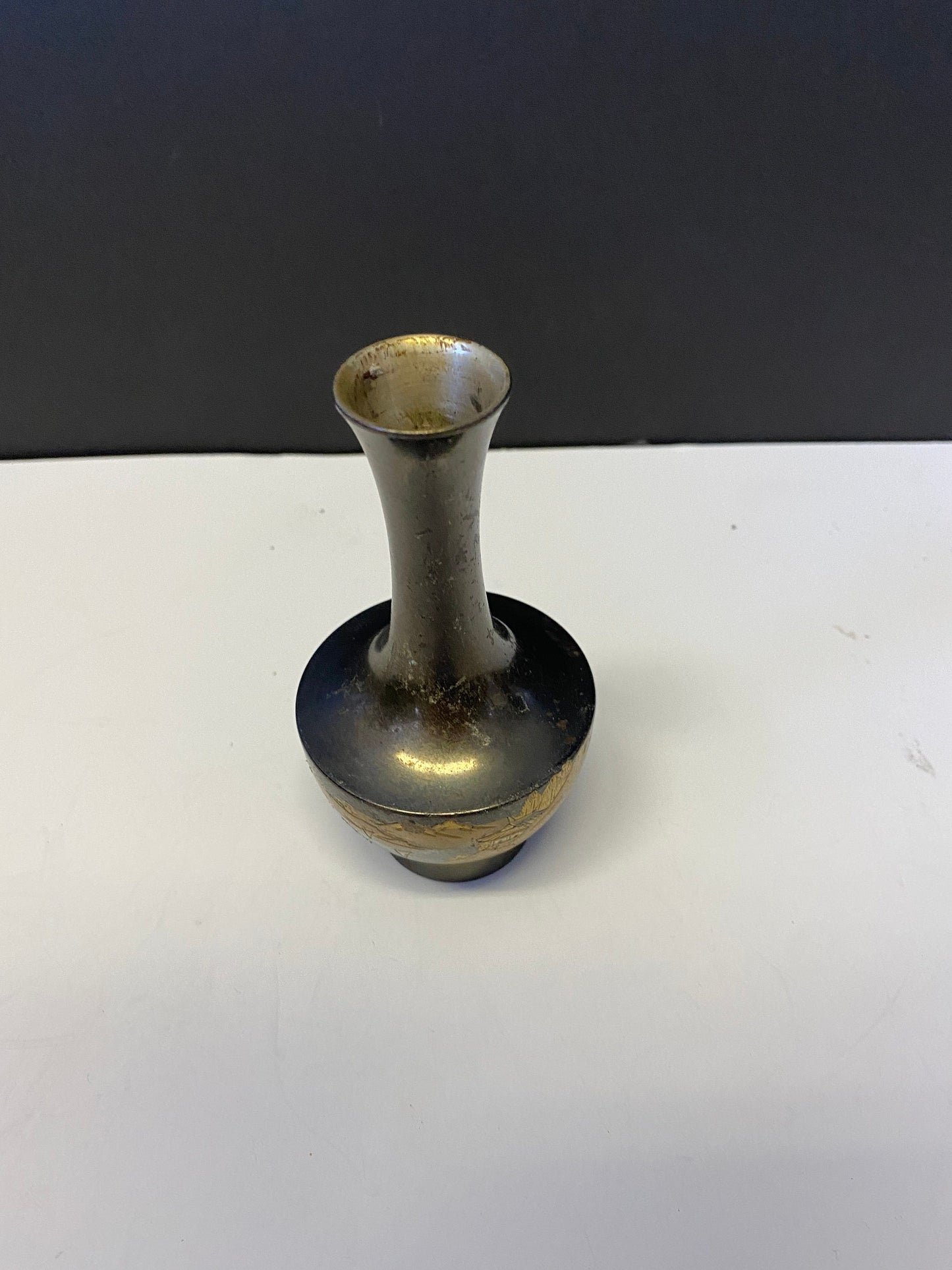 Fabulous 5 inch Japanese Meji bronze bud   vase  Awesome Patina in good condition  serene lovely piece  great gift for 8 anniversary