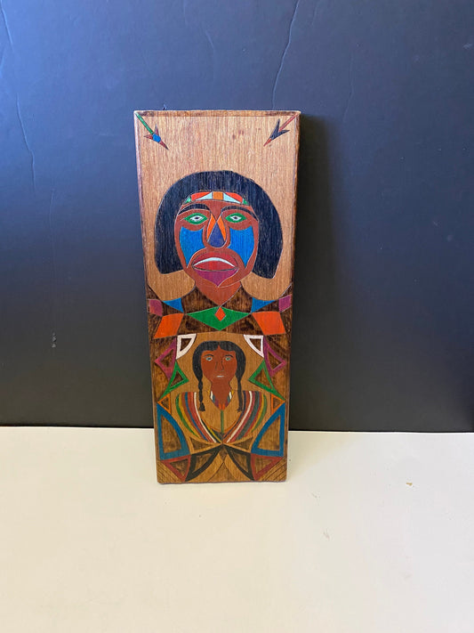 An  Unbelievably cool 15 x 6 x 1 Indigenous folk art signed  First Nations carved and painted plaque  hangs and is west coast Canadian