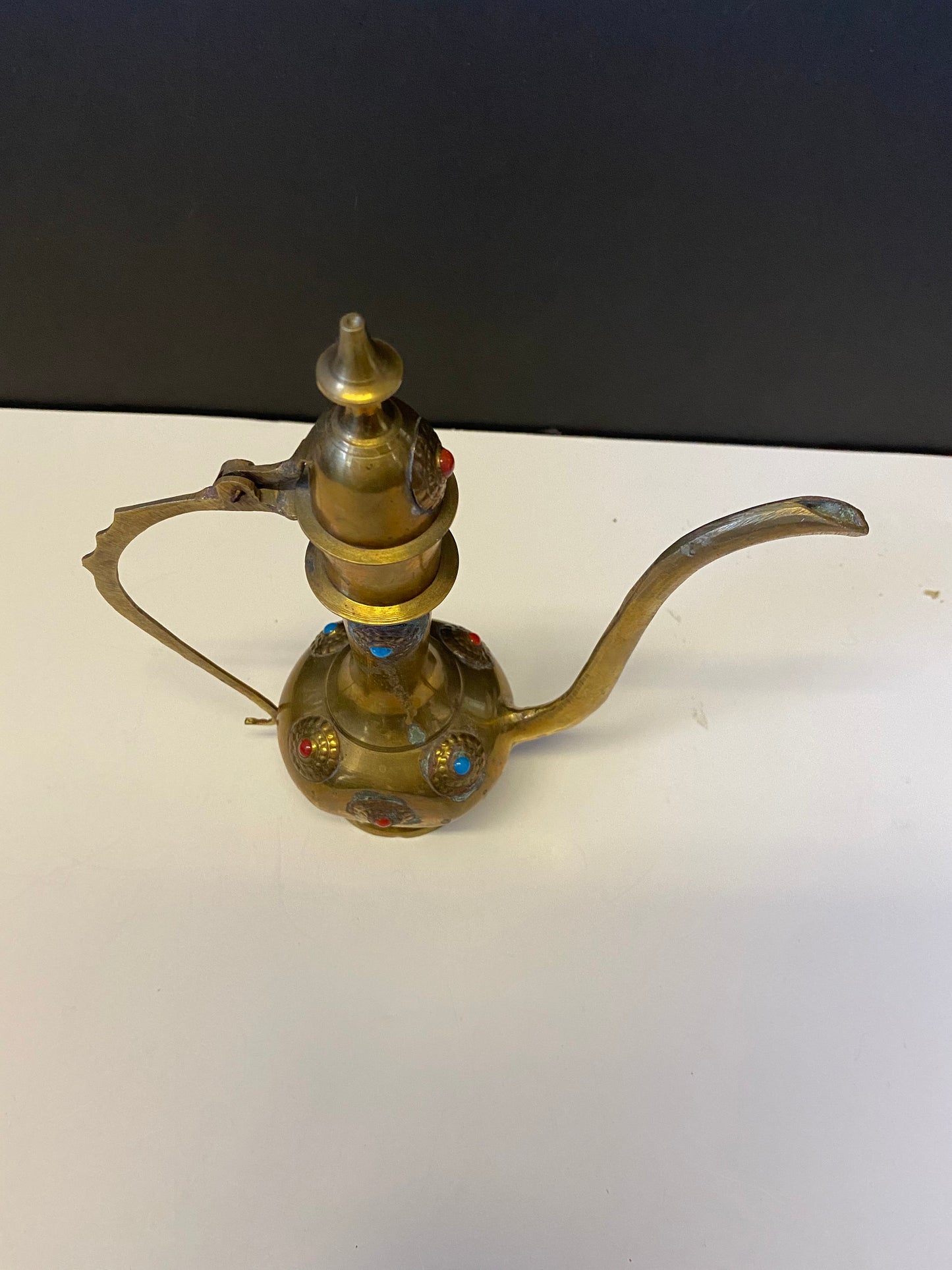 Stunning 8 inch Persian brass ewer with cartouches  desirable look and function  great gift  Persian fabulous piece