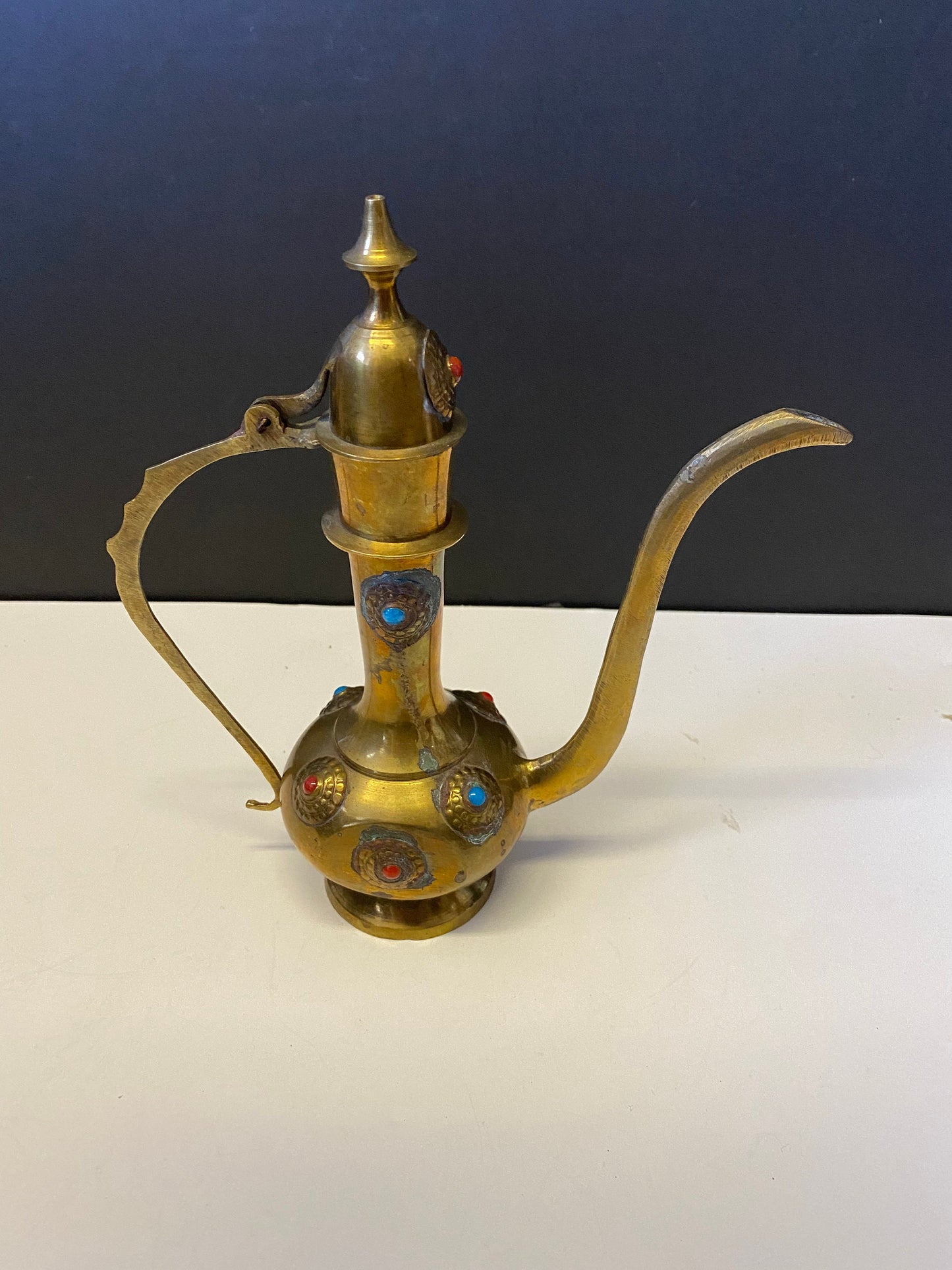 Stunning 8 inch Persian brass ewer with cartouches  desirable look and function  great gift  Persian fabulous piece